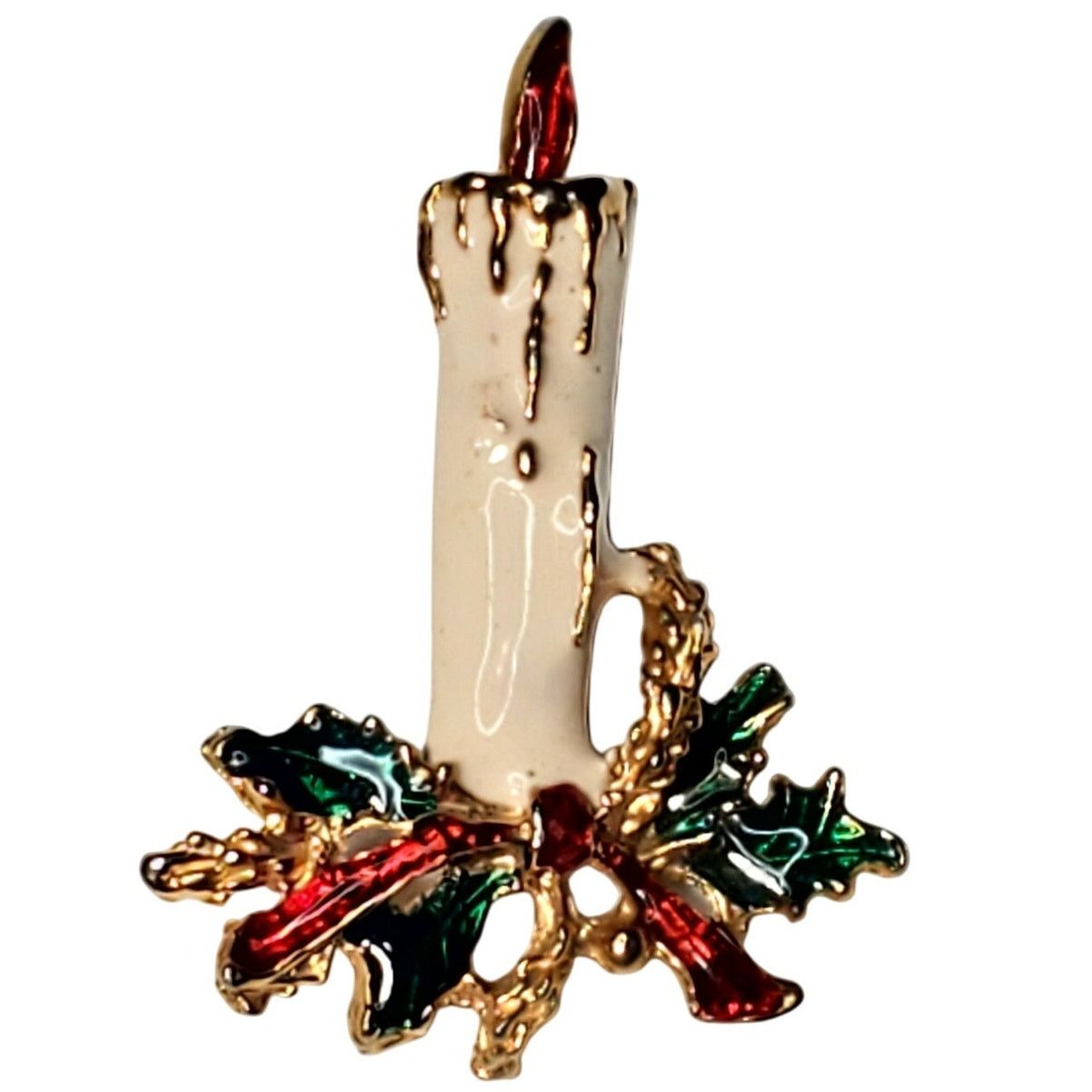 Other Enamel Christmas Candle Holly 2" Vtg Brooch Holiday Size ONE SIZE - 1 Thumbnail