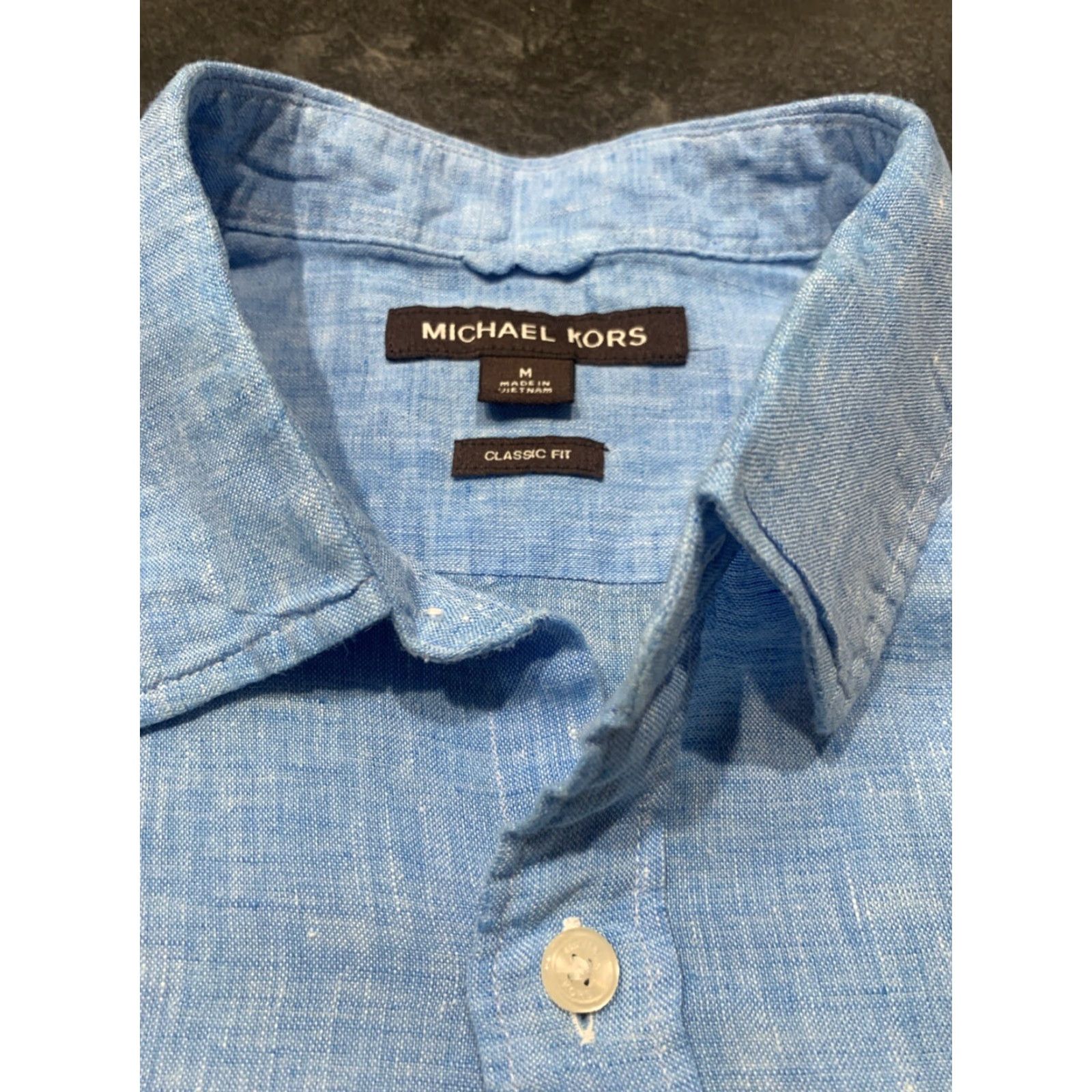 Michael Kors Michael Kors Men's Blue Linen Button-Up Shirt Long Sleeve Size M Classic Fit All Seasons Size US M / EU 48-50 / 2 - 6 Thumbnail