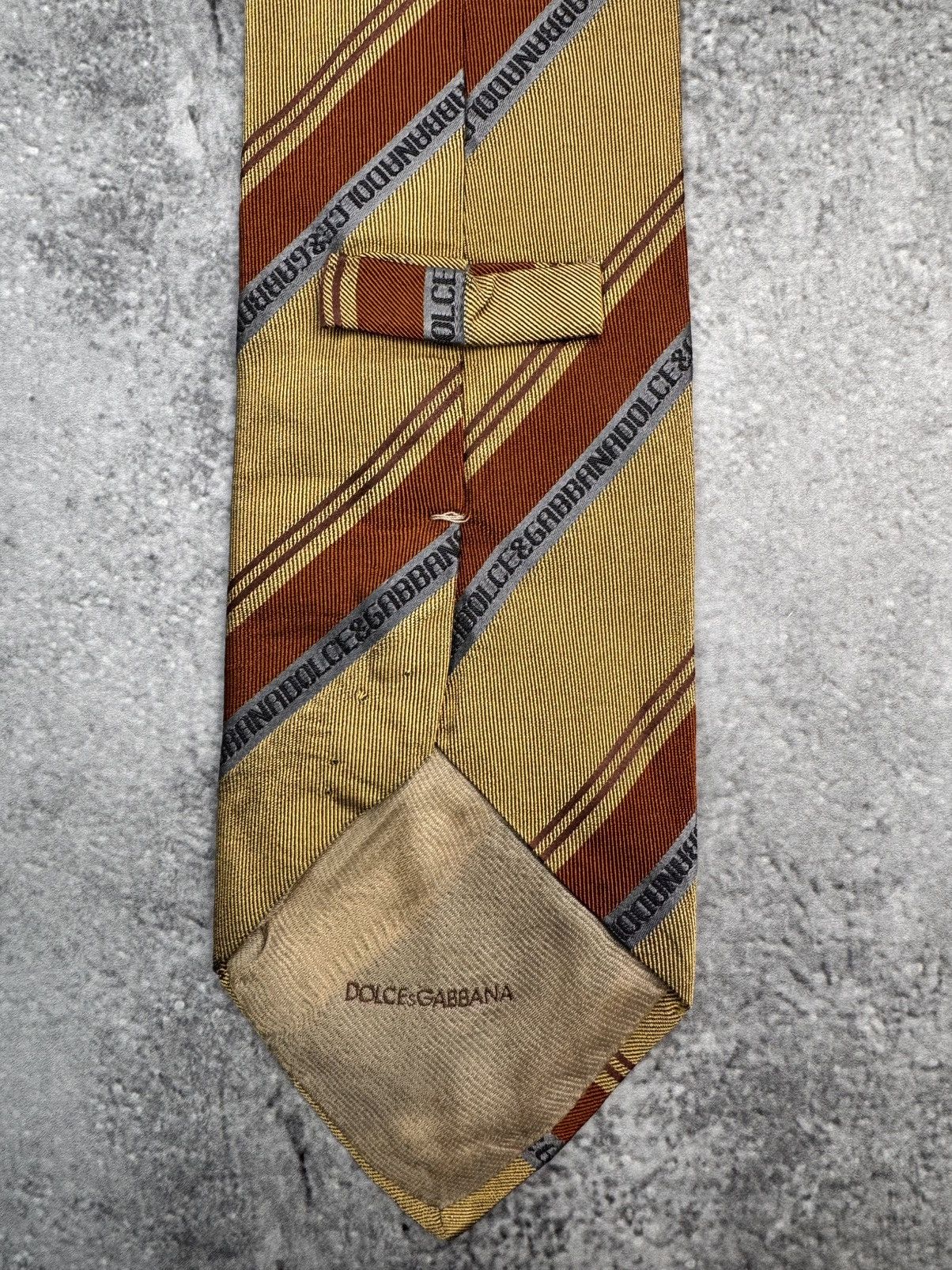 Dolce & Gabbana Dolce & Gabbana Tie Gold / Brown Logo Stripe Size ONE SIZE - 3 Thumbnail