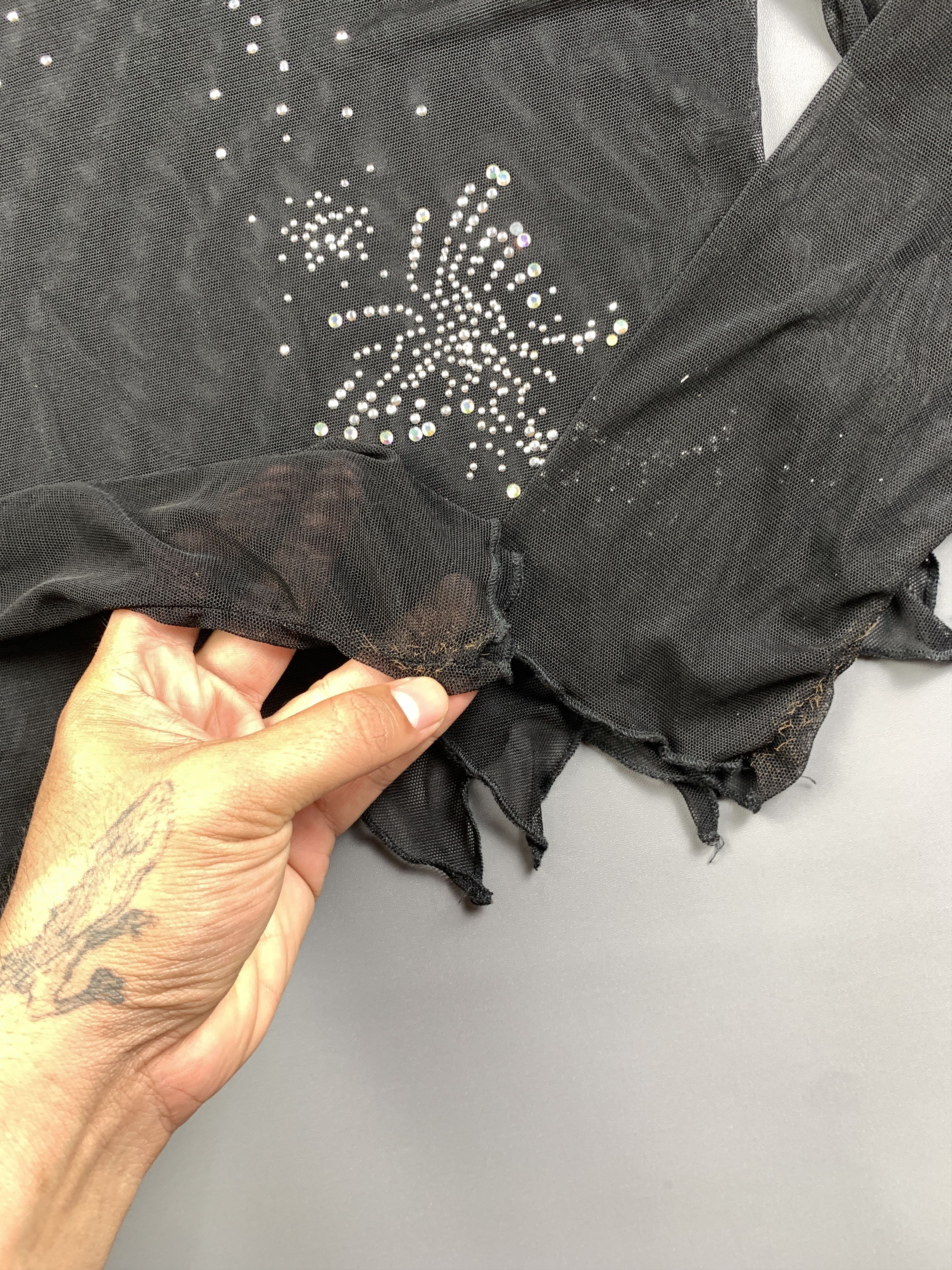 Japanese Brand Black Rhinestones Butterfly Cropped Mesh Top (M) Size M / US 6-8 / IT 42-44 - 5 Thumbnail