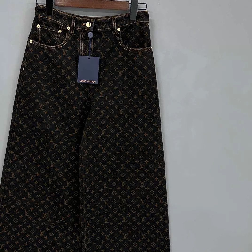 Louis Vuitton LV 25ss Black & Gold Monogram All Over Print Jeans 36 Size 26" / US 2 / IT 38 - 2 Thumbnail