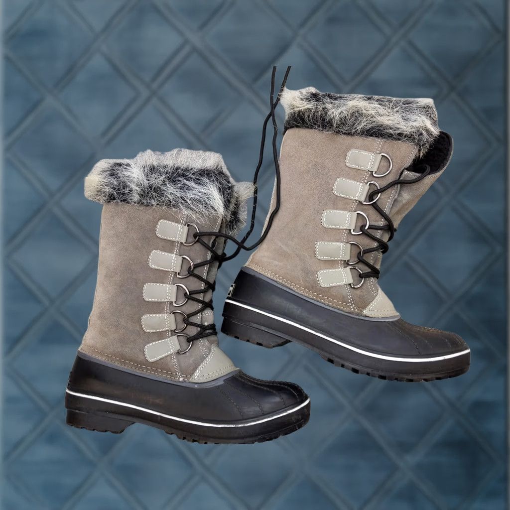 Vintage Tamarack Snow Boots Womens Size 8 Gray Suede Faux Fur Lace Up Mid-Calf Winter Boots - Gray/Suede, 8, Womens Size US 8 / IT 38 - 1 Thumbnail
