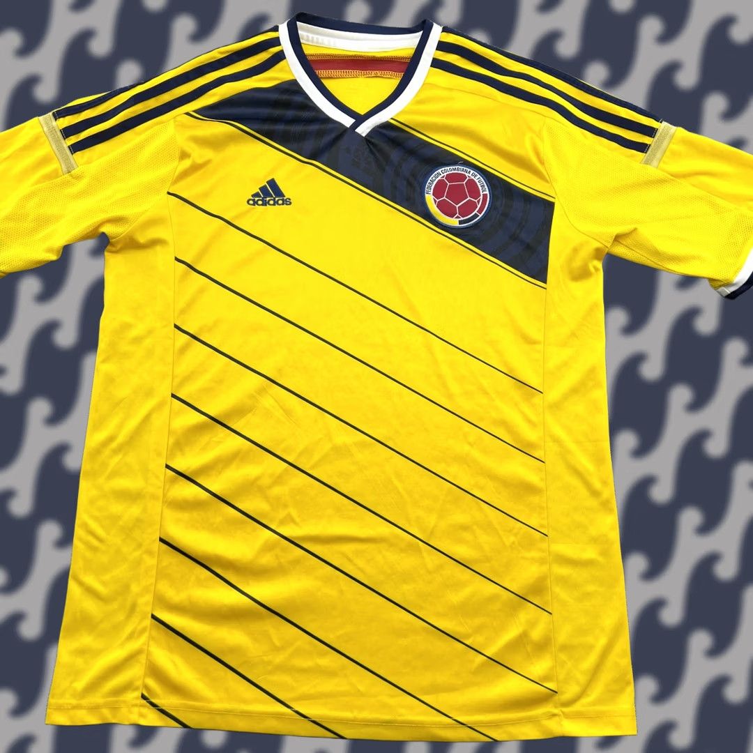 Columbia Adidas Yellow Home Football Jersey Mens Medium T-Shirt Short Sleeve Pullover Navy?