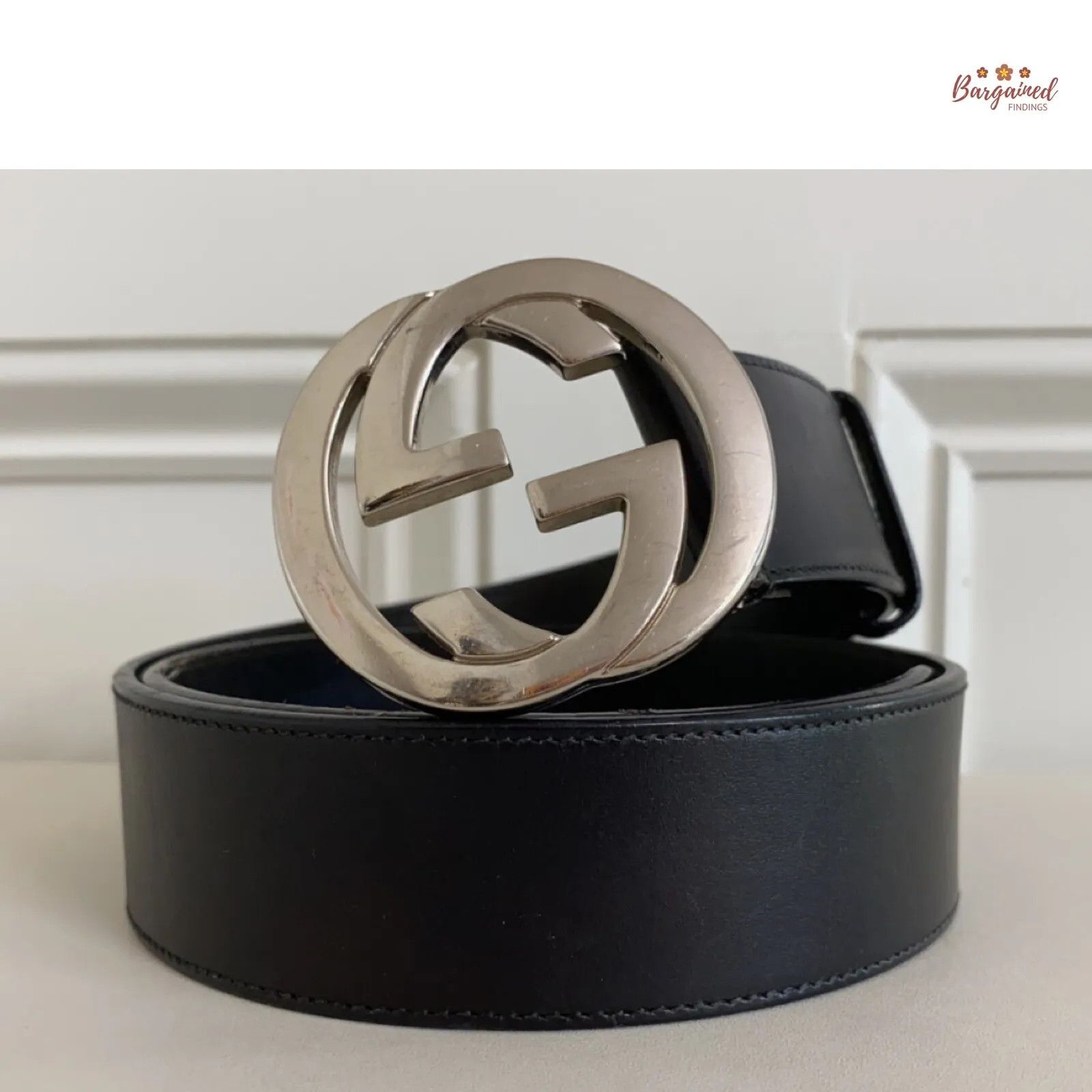 Gucci Gucci Calfskin Leather Silver Interlocking G Buckle Belt Size 30 - 1 Thumbnail