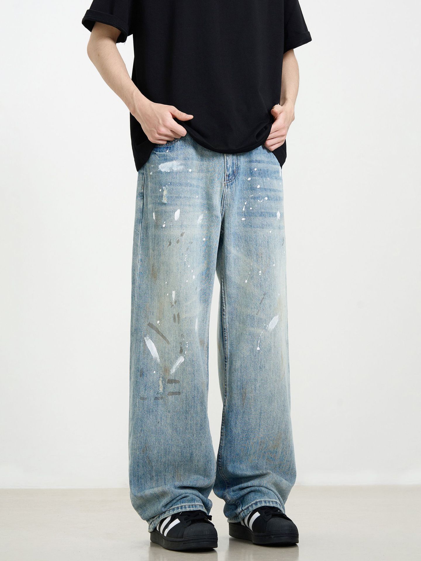 Vintage Retro washed ink-splashed loose casual straight jeans Size US 32 / EU 48 - 3 Thumbnail