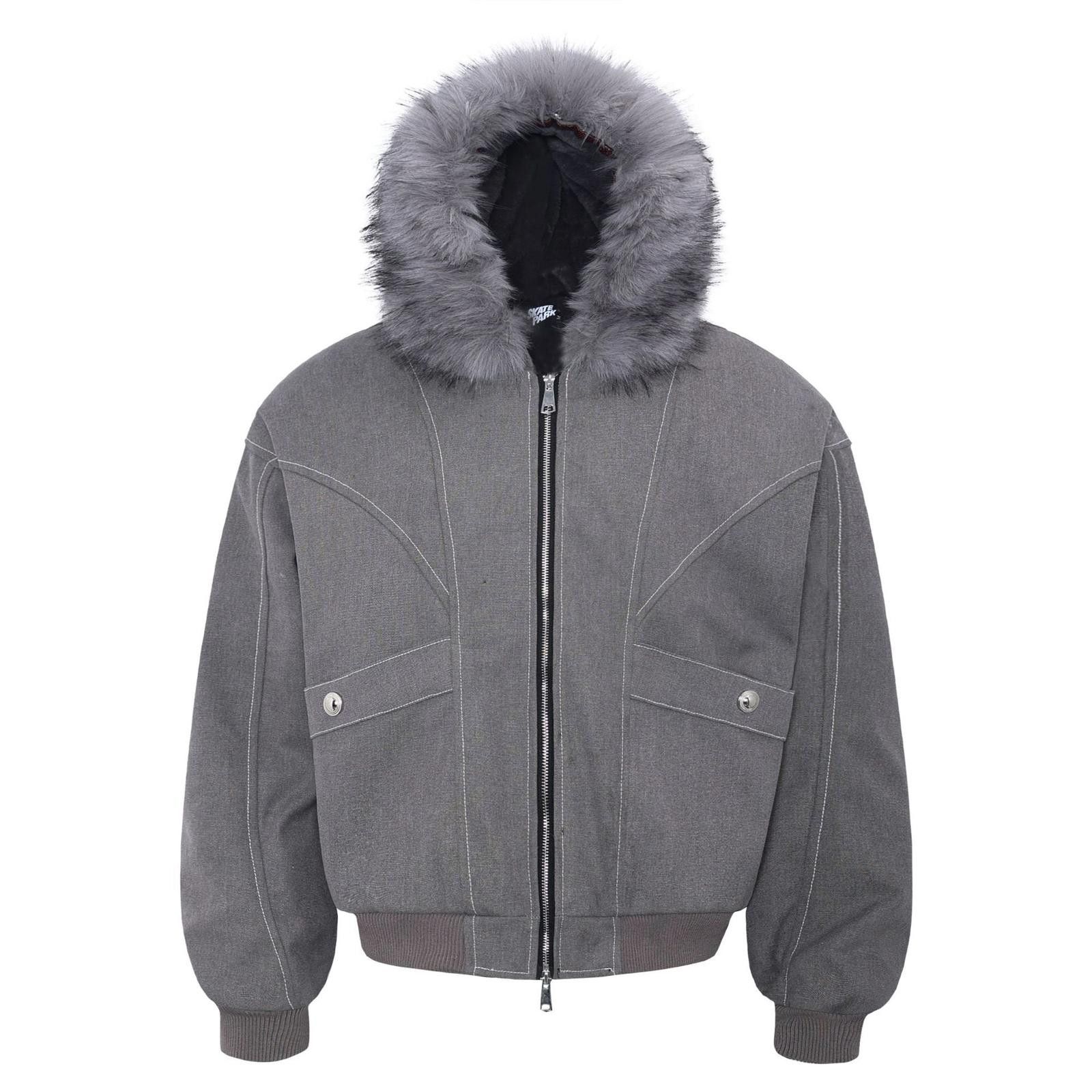 Japanese Brand Gray Hooded Bomber Jacket with Faux Fur Trim Size US M / EU 48-50 / 2 - 6 Thumbnail