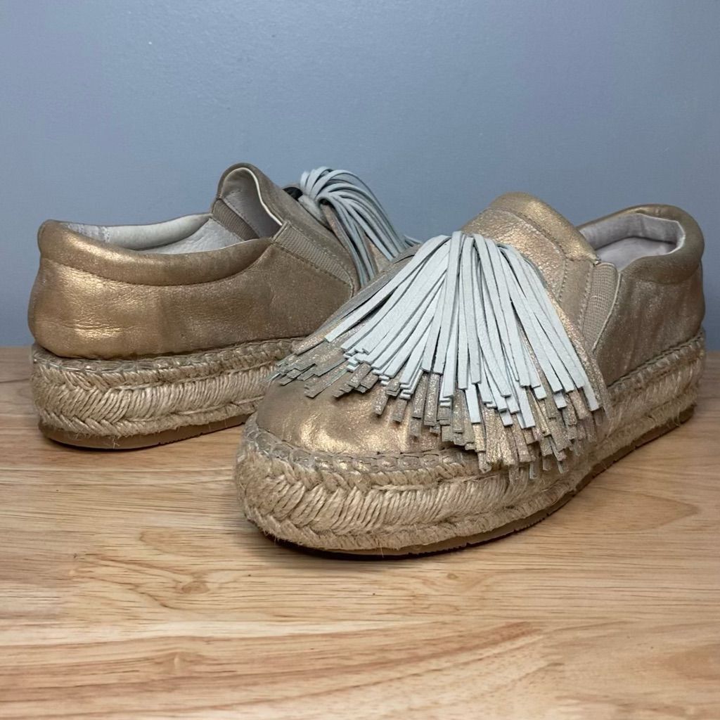 J Brand J Slides Raoul Espadrilles Pompom Accent Metallic Leather Sneaker Women’s Size 6 Size US 6 / IT 36 - 1 Thumbnail
