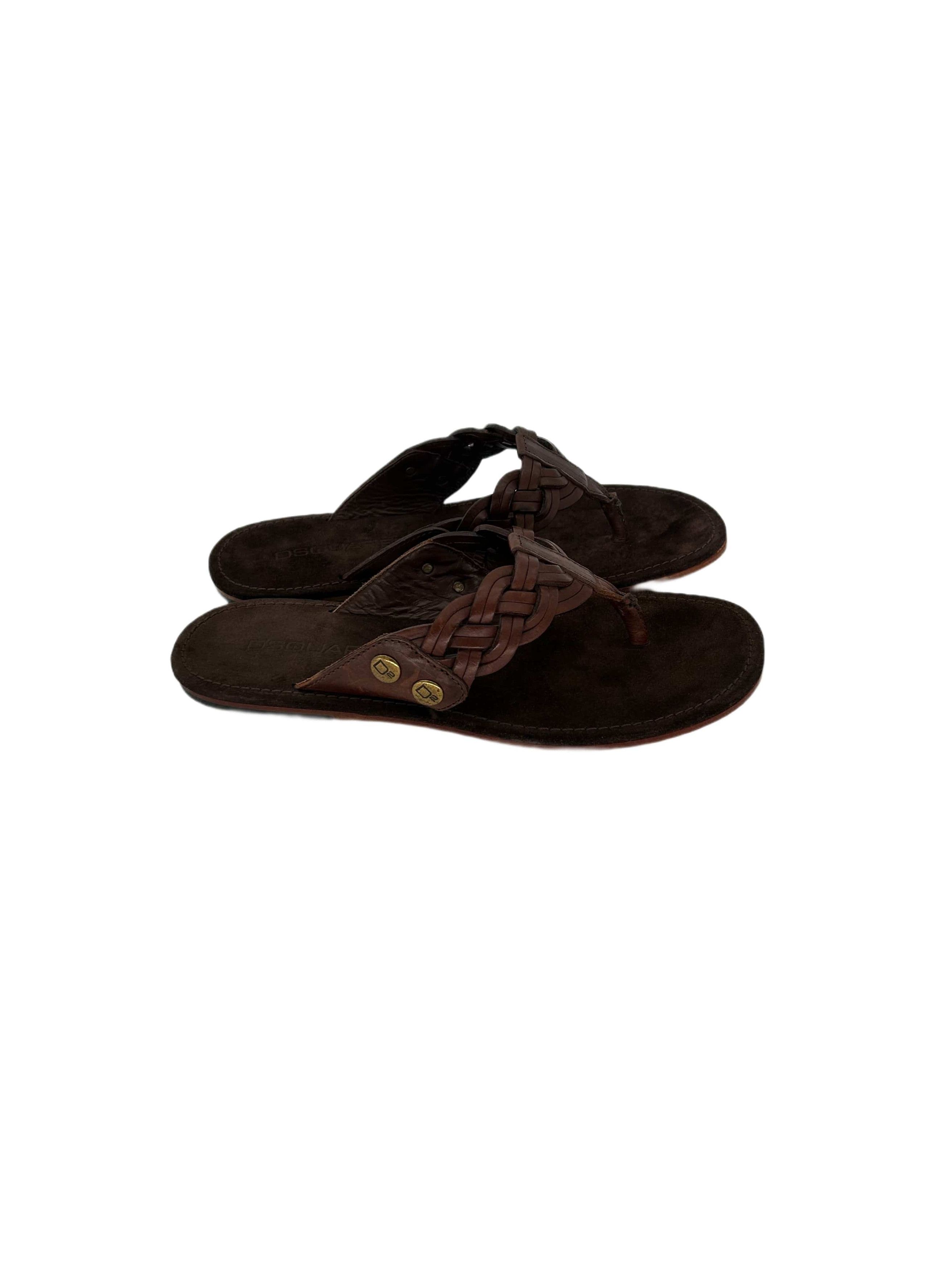 Dsquared2 DSQ2 Brown Woven Leather 'Thong' Sandal Size US 7 / EU 40 - 2 Thumbnail
