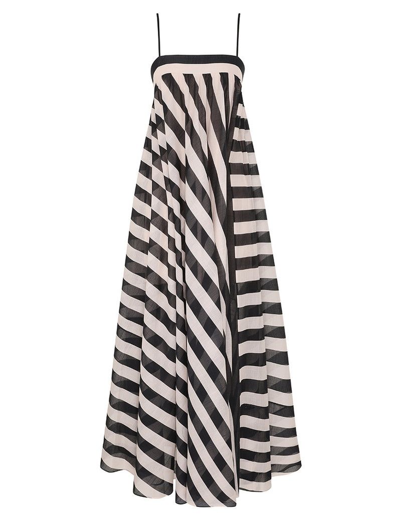 Zimmermann oc11z0126 Maxine Stripe Maxi Dress in Black/Cream Size XS / US 0-2 / IT 36-38 - 1 Thumbnail