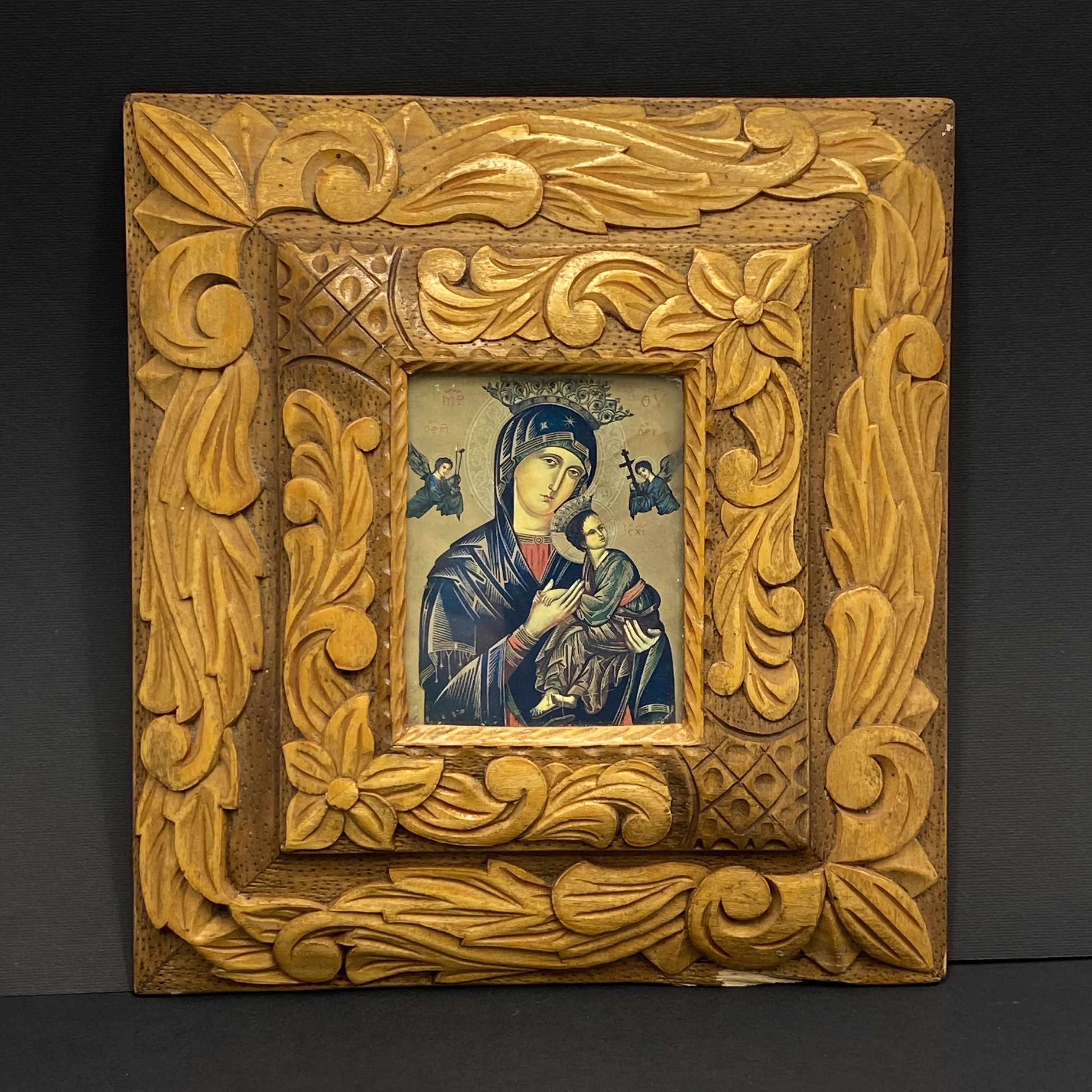 Vintage Vintage Orthodox Icon Virgin Mary Child Jesus Hand Carved Size ONE SIZE - 4 Thumbnail