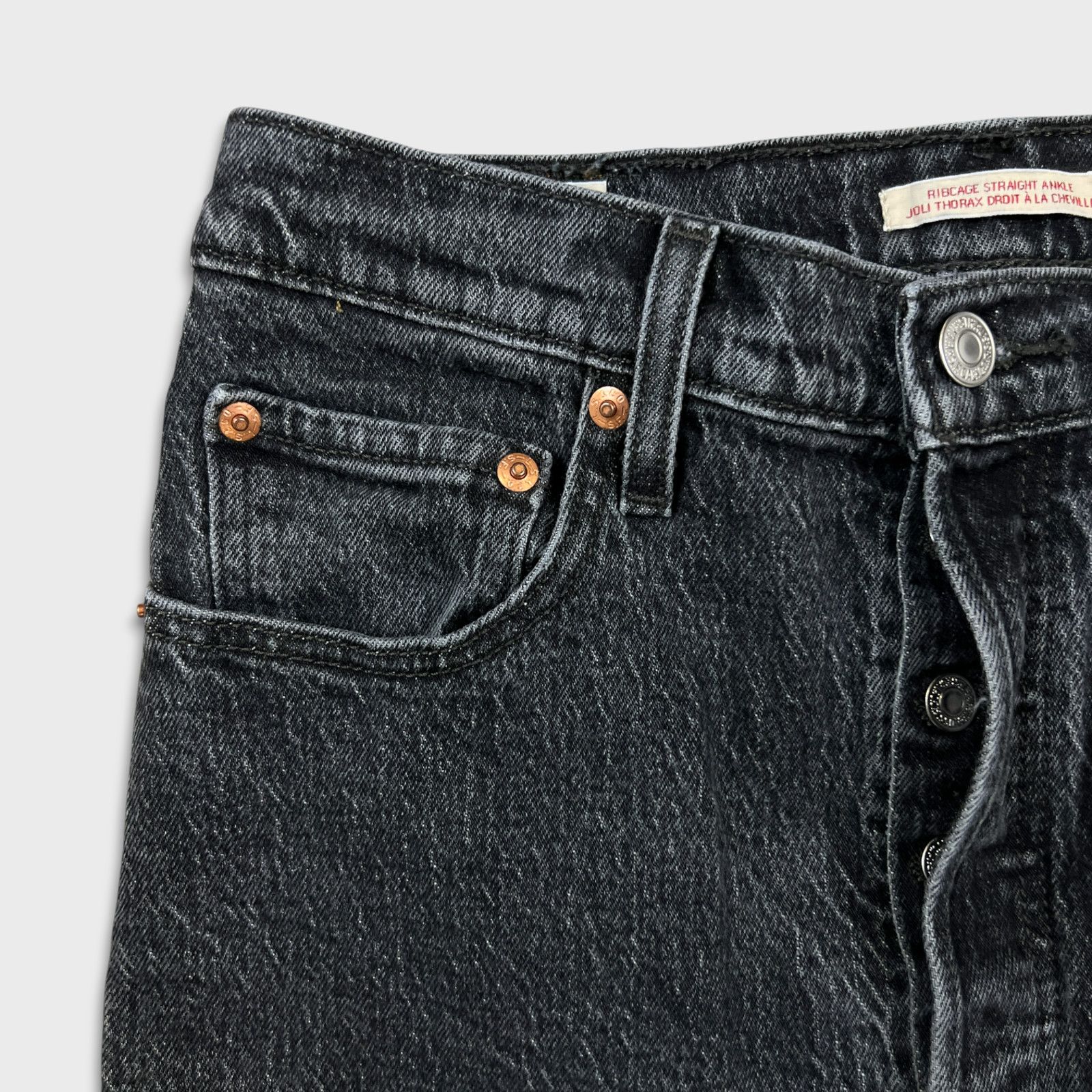 Levi's × Vintage Levi's Ribcage Straight Ankle Jean Black High Rise Denim Size 28" / US 6 / IT 42 - 3 Thumbnail