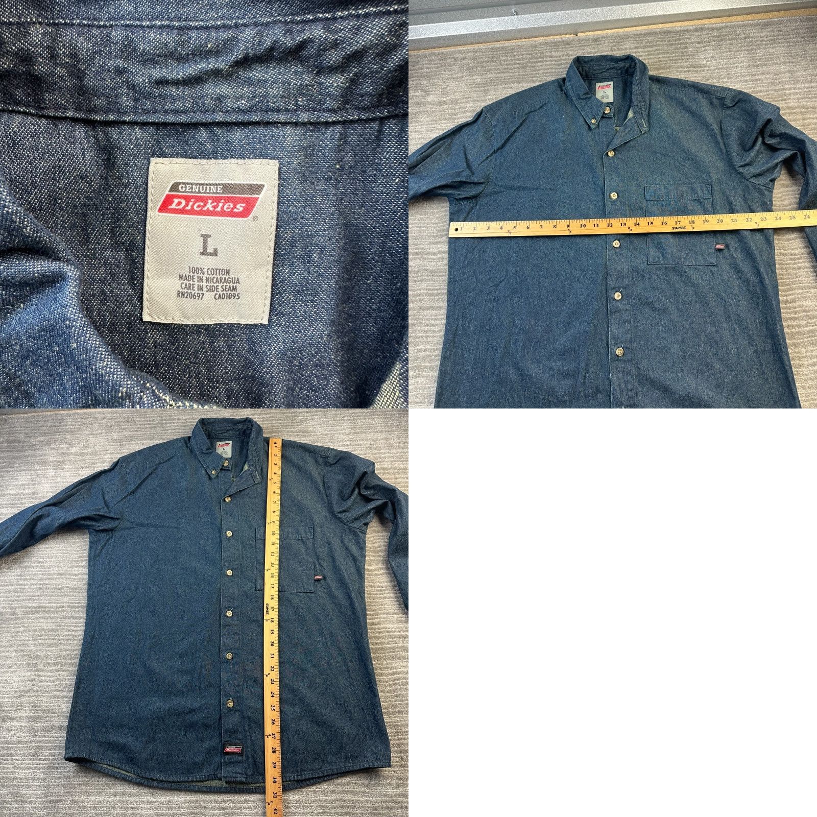 Dickies Dickies Shirt Mens Large Blue Denim Button Up Workwear Shirt Size US L / EU 52-54 / 3 - 8 Thumbnail