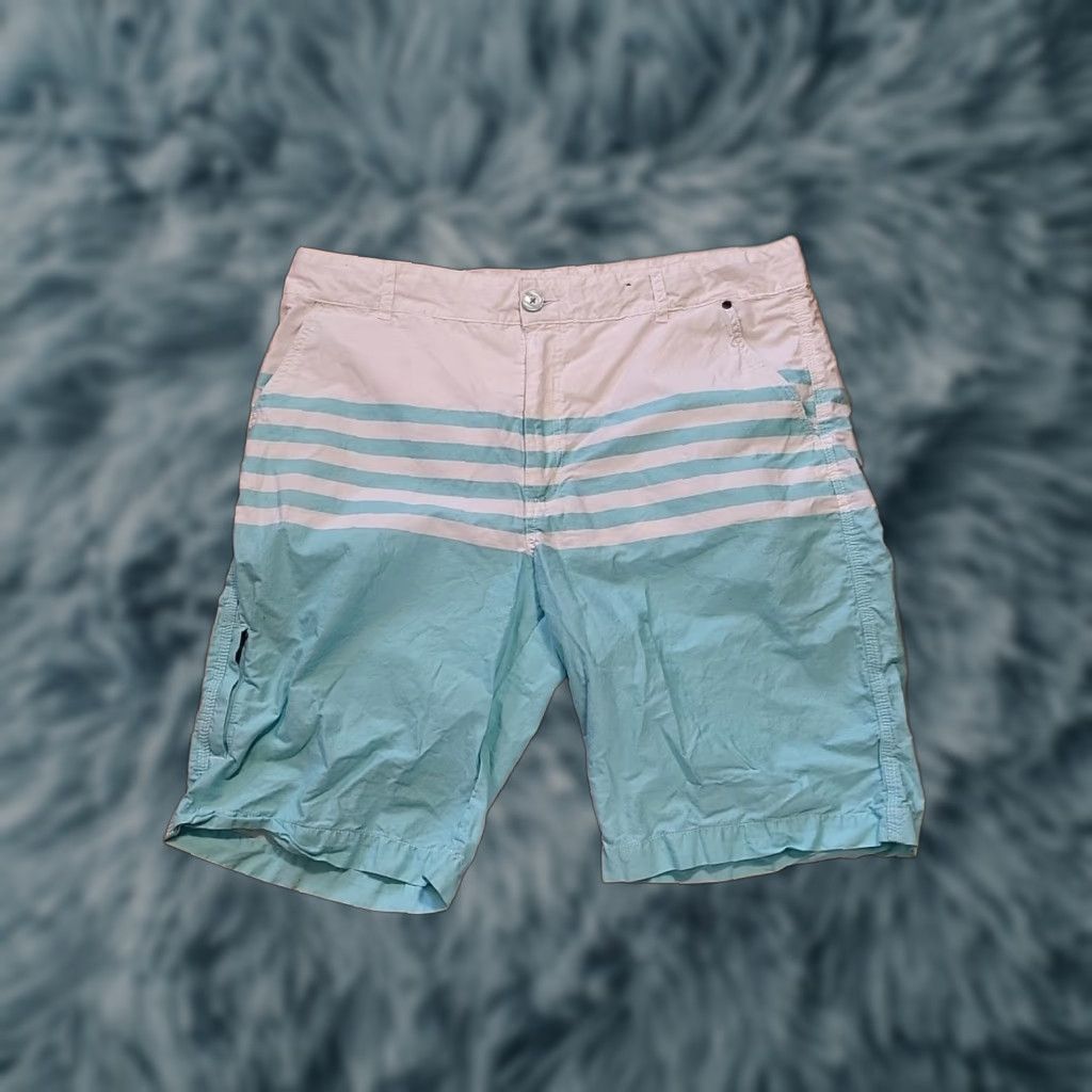 Guess GUESS Chino Shorts 38" x 11" Teal & White Striped, Security Pocket, Men, Casual, Cotton, Flat Front, Mid Rise, Canvas, Regular Fit Size US 38 / EU 54 - 1 Thumbnail