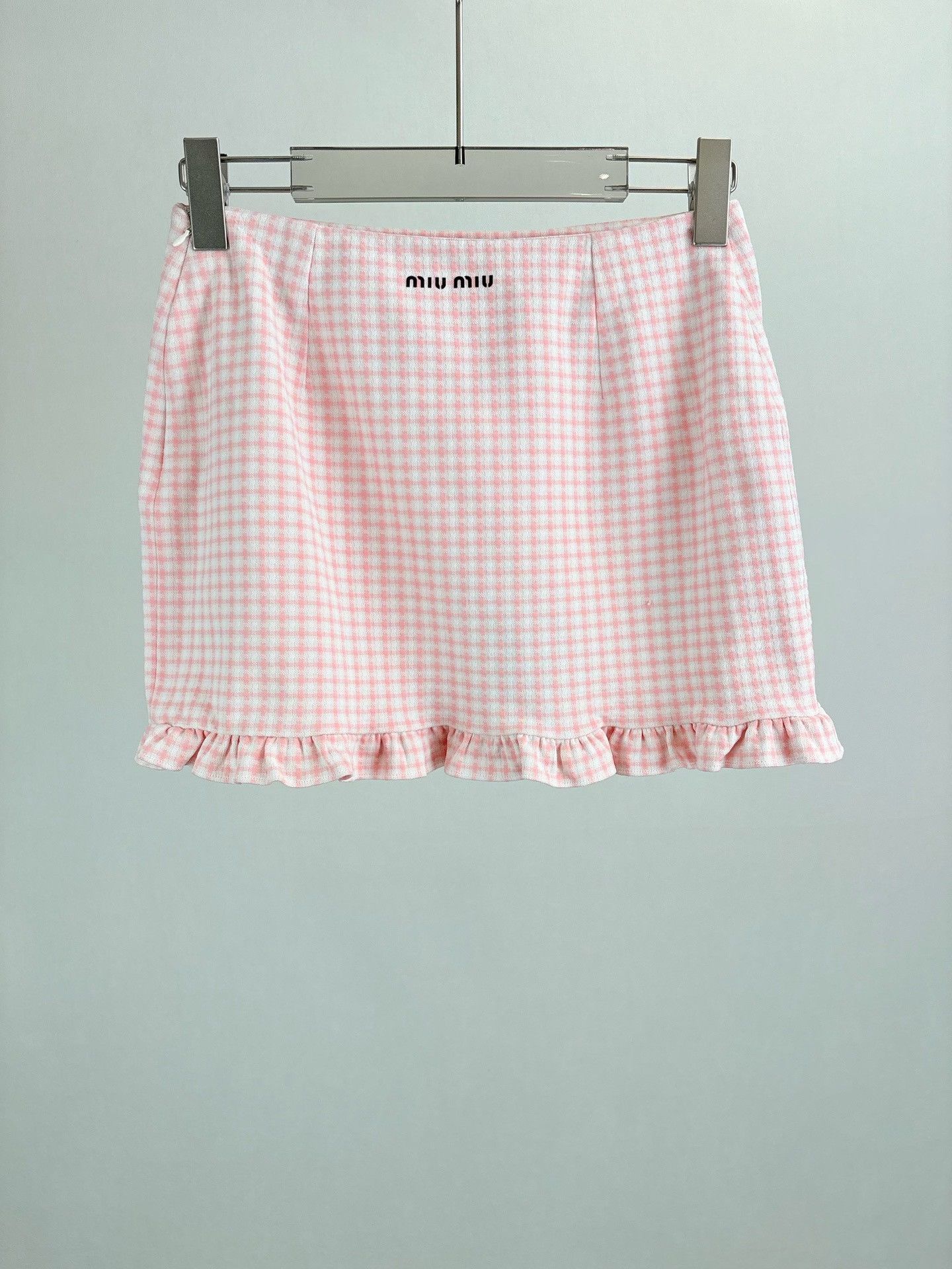 Miu Miu Miumiu Pink Houndstooth Short Skirt Size 38" / US 16 / IT 52 - 1 Thumbnail