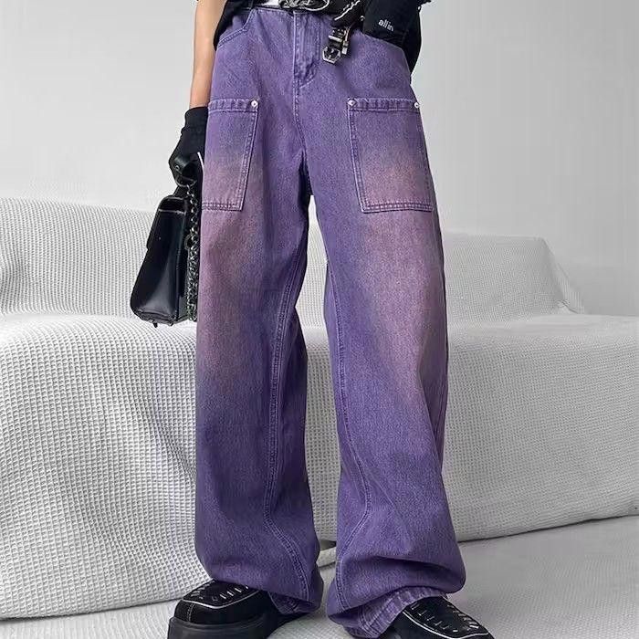 image of Purple Baggy Wide Leg Denim Jeans, Men's (Size 30)