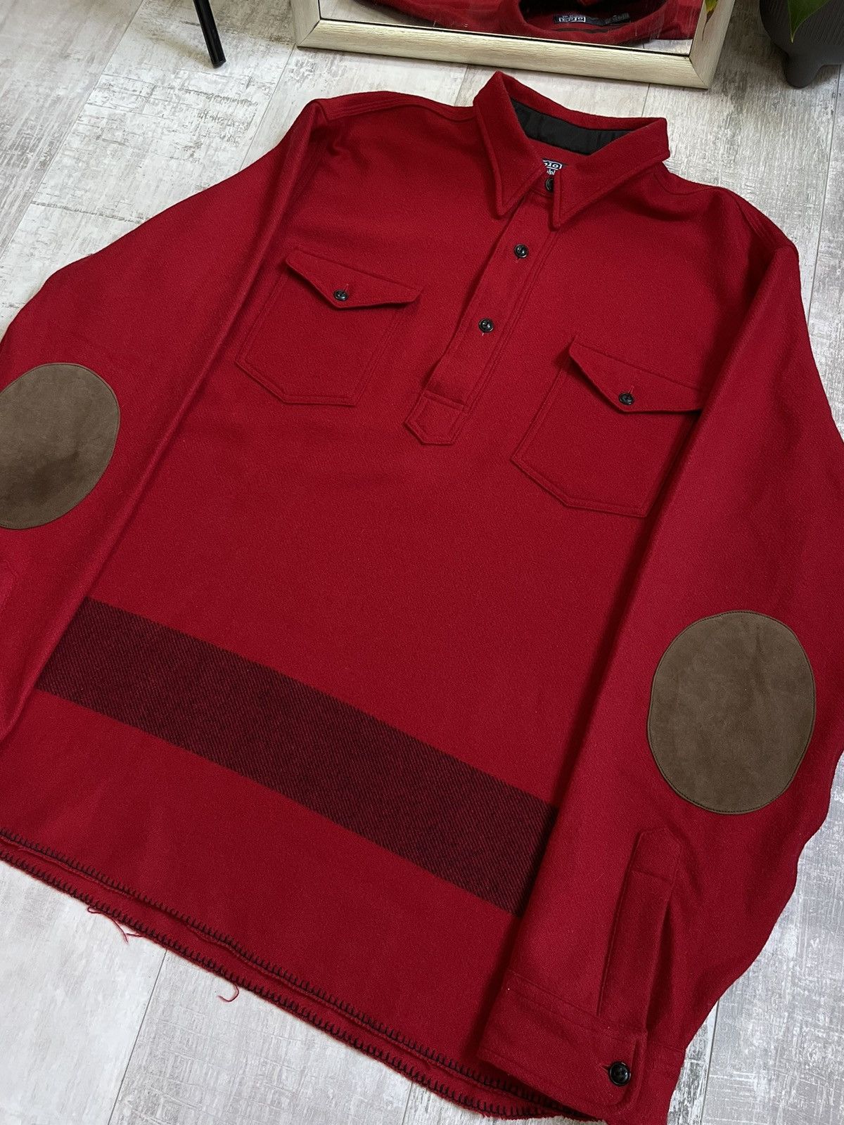 Polo Ralph Lauren Polo Ralph Lauren Wool Overshot Shirt Red Suede RARE Size US XXL / EU 58 / 5 - 2 Thumbnail