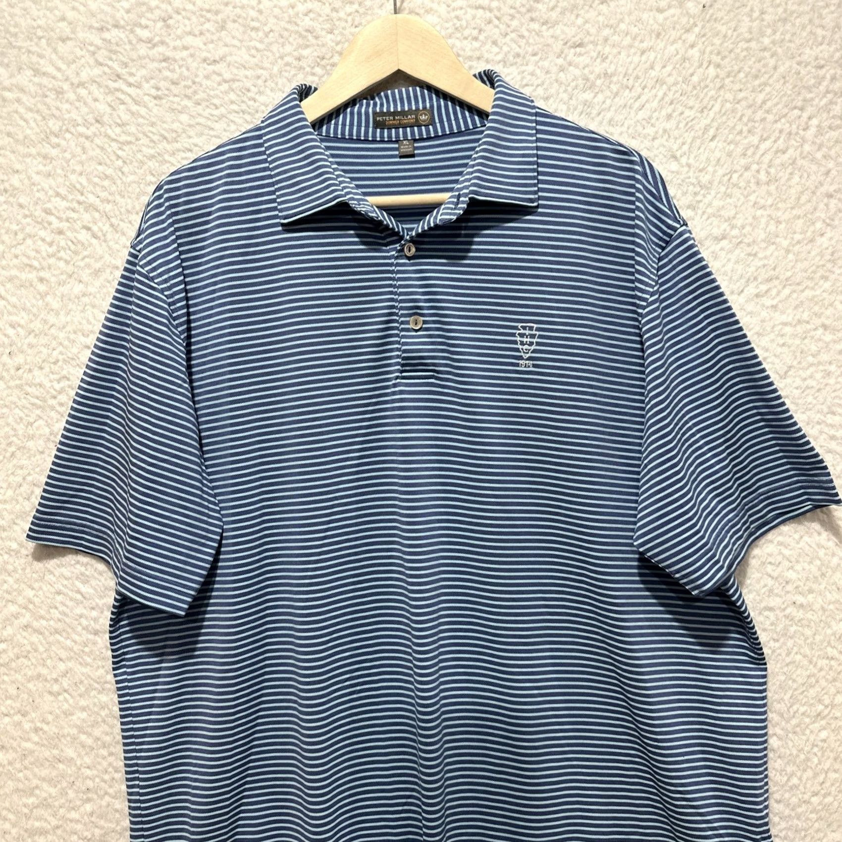 Peter Millar Peter Millar Summer Comfort Golf Polo Shirt Men's XL Embroidered IHG 1914 Blue Striped Polo Shirt Size US XL / EU 56 / 4 - 4 Thumbnail
