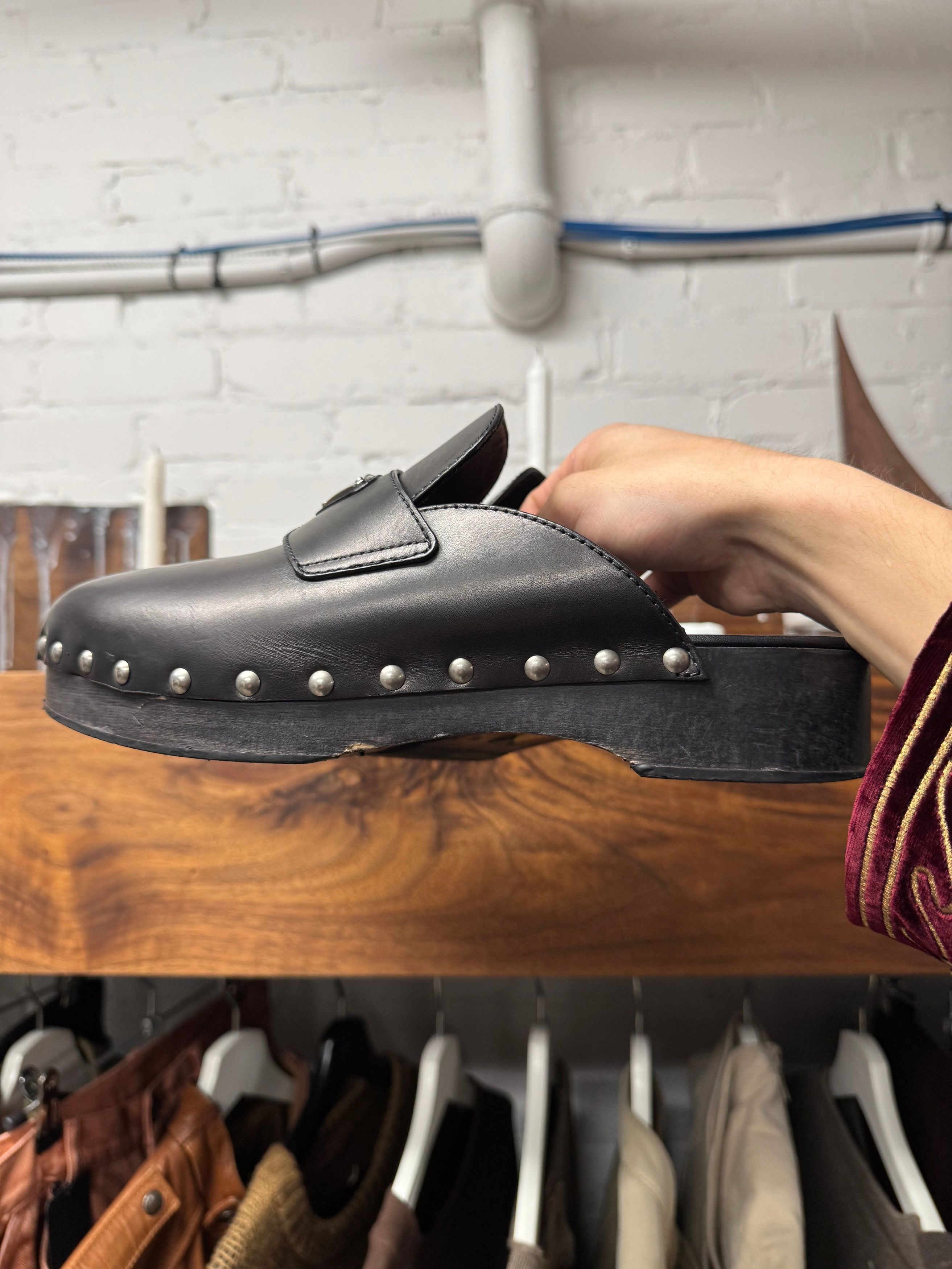 Prada Prada Leather Studded Wood Sole Clogs Size US 9 / EU 42 - 3 Thumbnail