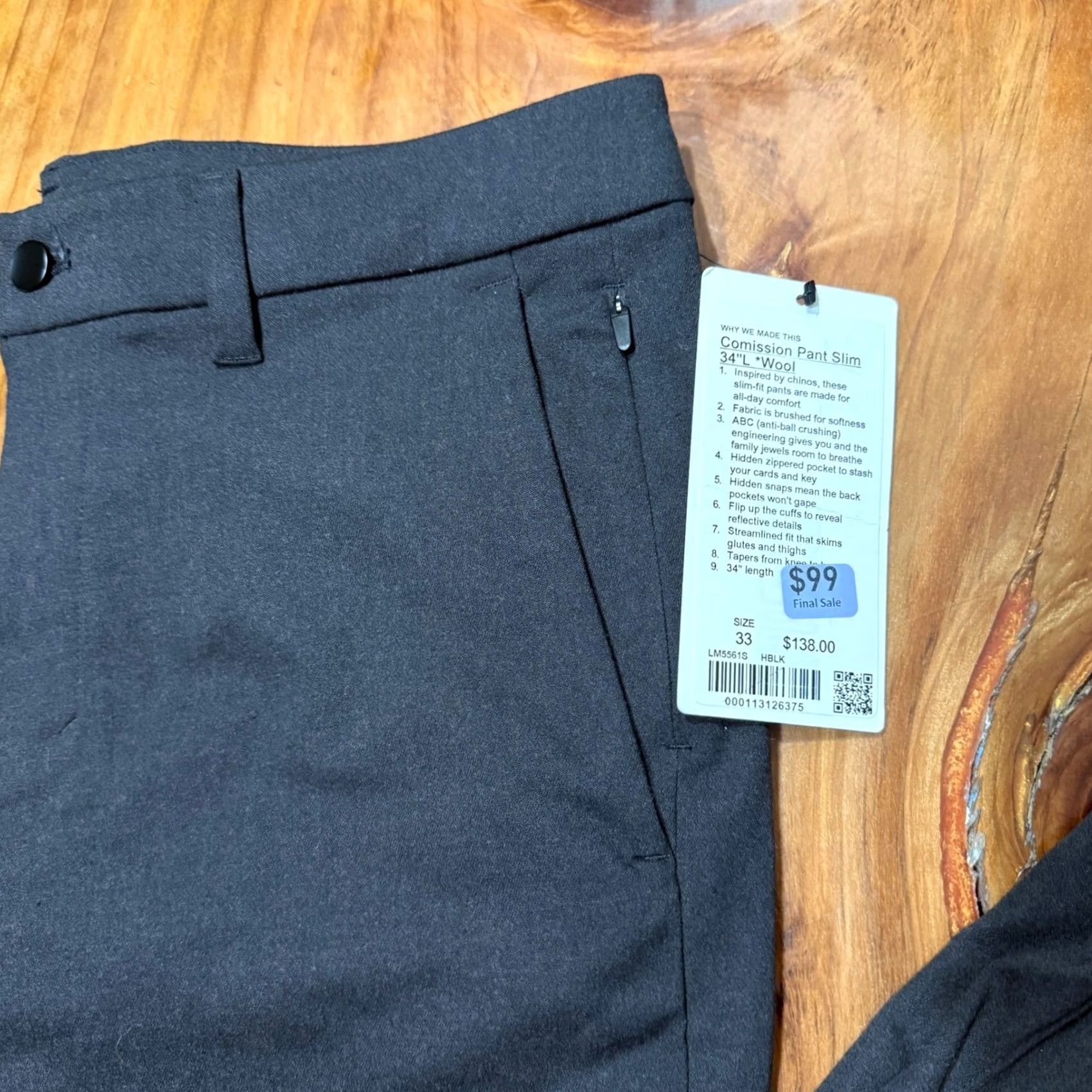 Lululemon Lululemon Mens Comission pants 34 Wool Stretch Straight Slim Chinos Dress Pants Black 34 Mens Regular 32 Inseam Size US 34 / EU 50 - 2 Thumbnail