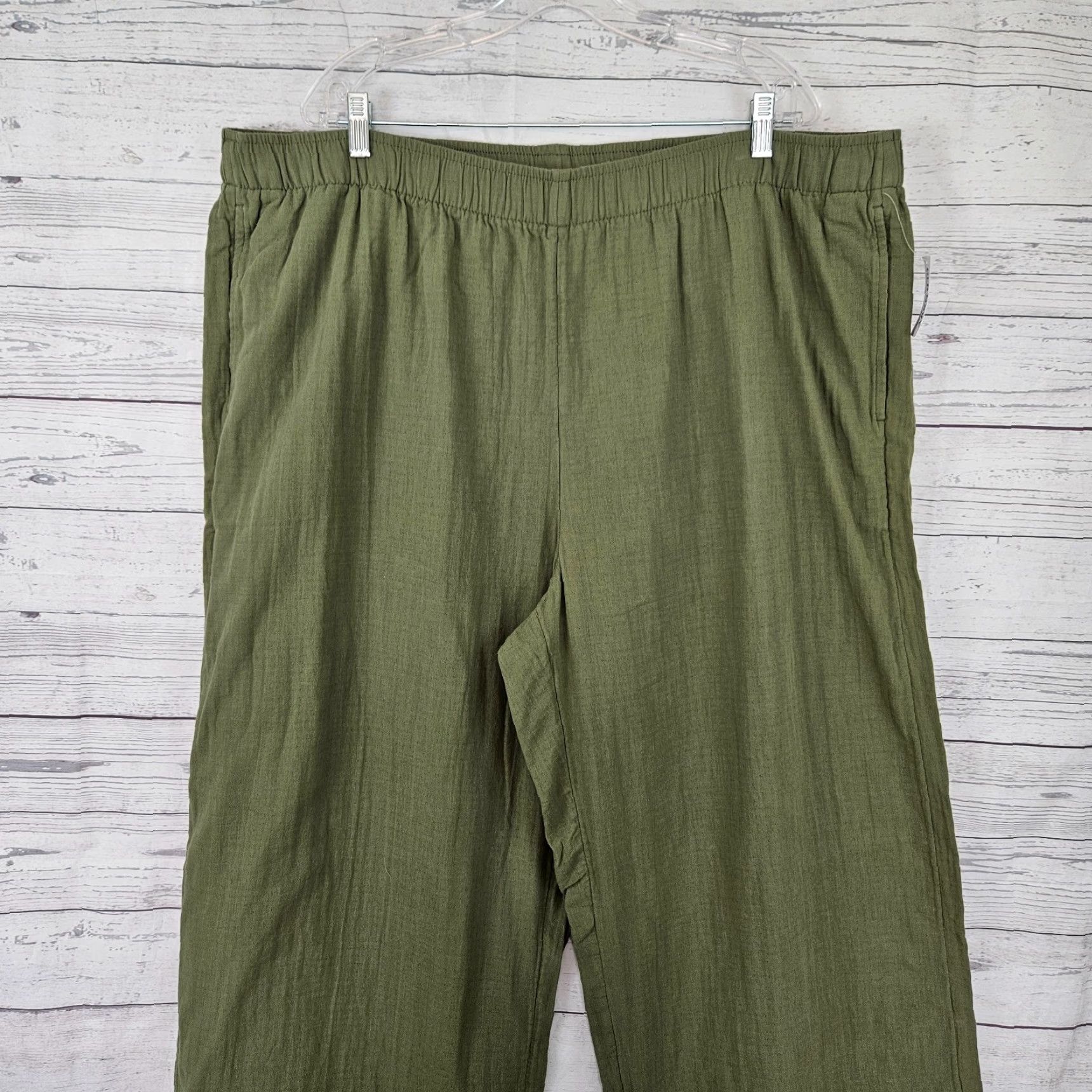 Old Navy Old Navy Womens Wide Leg High Rise Gauze Pants Sz 2XL Tall Green Cotton Pull On Size 40" / US 18 - 2 Thumbnail
