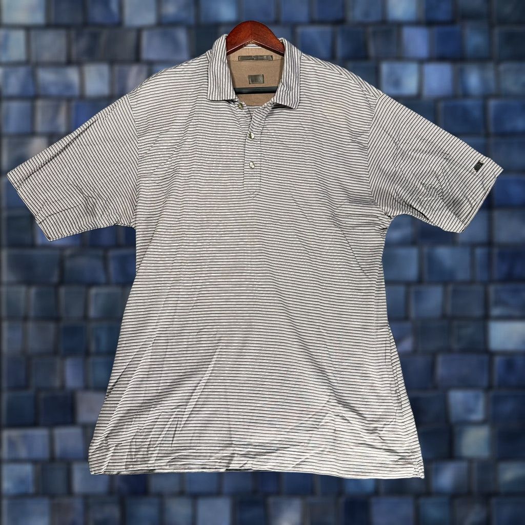Vintage Tiger Woods Polo Shirt Mens M Brown Blue Stripe Short Sleeve Cotton Knit Shirt Ladies? Size US M / EU 48-50 / 2 - 1 Thumbnail