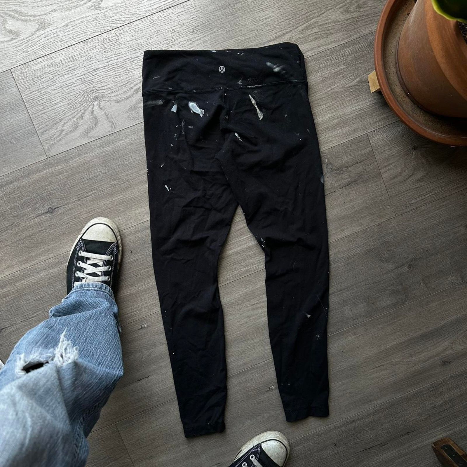 Lululemon × Vintage Painter Thrashed Lulu Lemon Black Leggings Yoga Pants Size 28" / US 6 / IT 42 - 3 Thumbnail