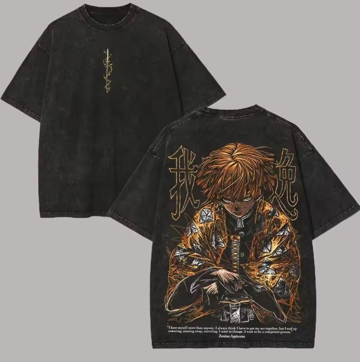 Japanese Brand Y2K Street Goth Creepy Demon Slayer Print Washed T-Shirt Size US XXL / EU 58 / 5 - 1 Thumbnail