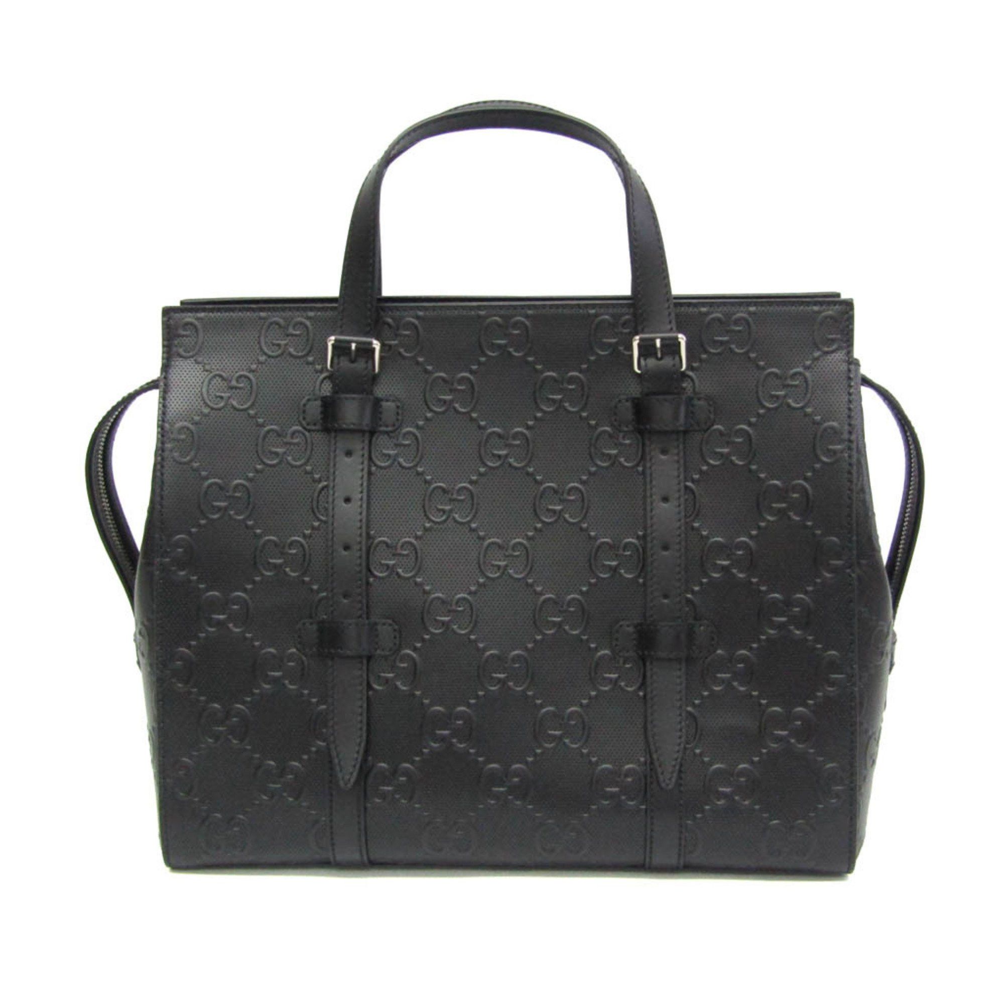 Gucci GG Embossed Tote 625774 Men's Leather Shoulder BagTote Bag Black