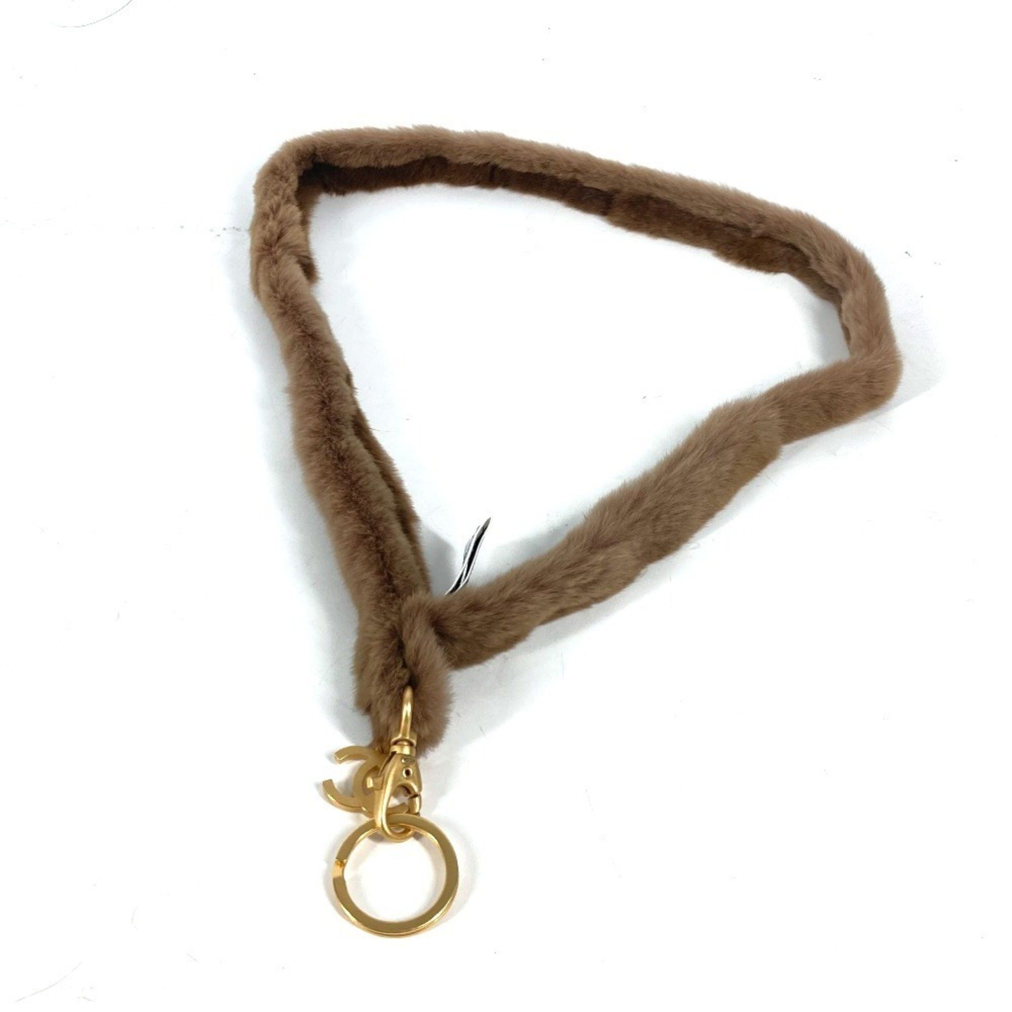 Chanel Fur CC Coco Mark Neck Strap Women's Brown