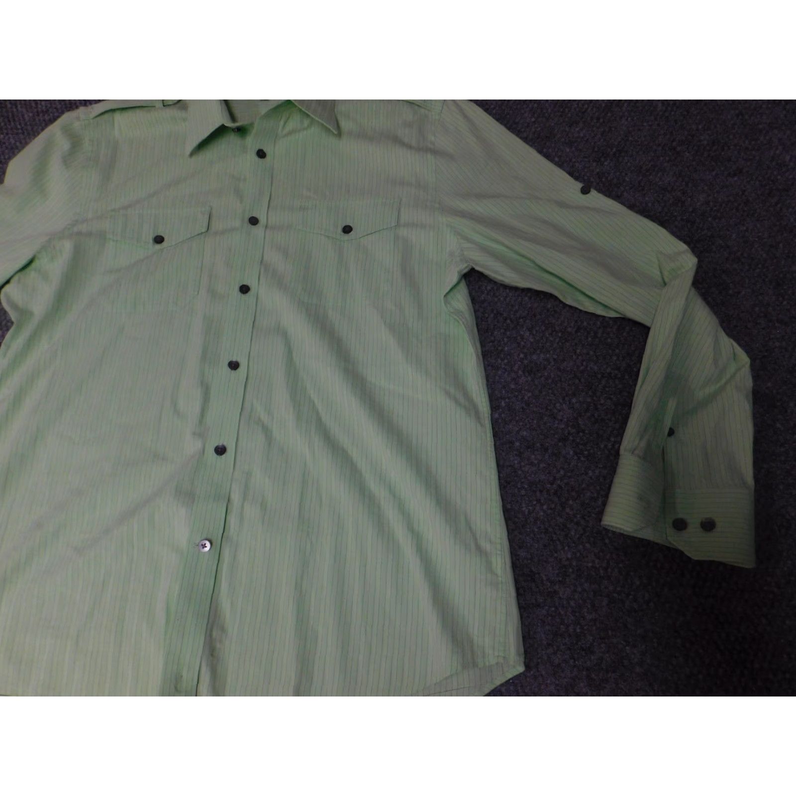 Express Express Mens Shirt Large Green Striped Button-Down Collared Long Sleeve Knit Cotton Regular Size L Size US L / EU 52-54 / 3 - 3 Thumbnail
