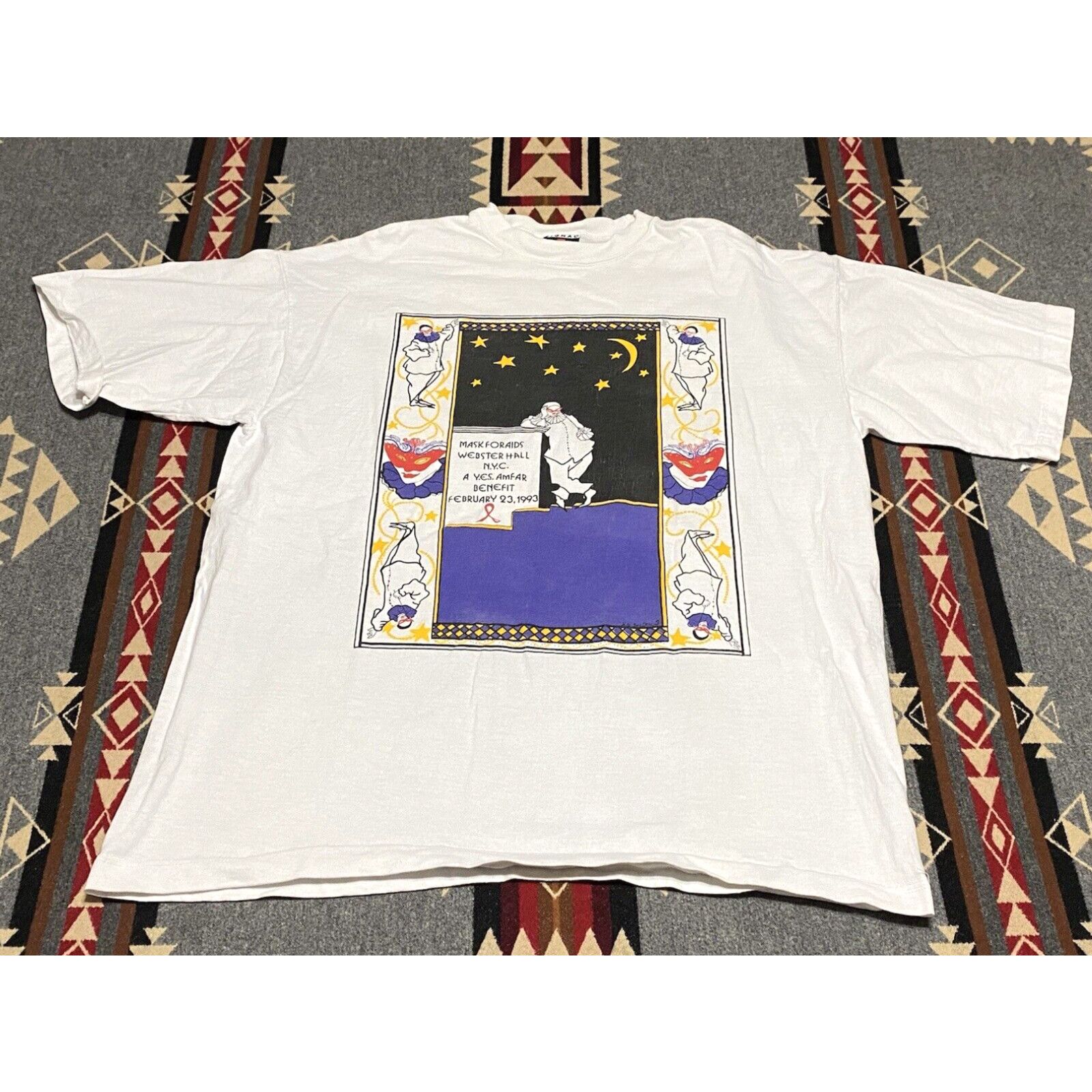image of Vintage 1993 Y.e.s Amfar Hiv/aids Mask For Aids Webster Hall Feb 23/93 T-Shirt Size XL R1 in White