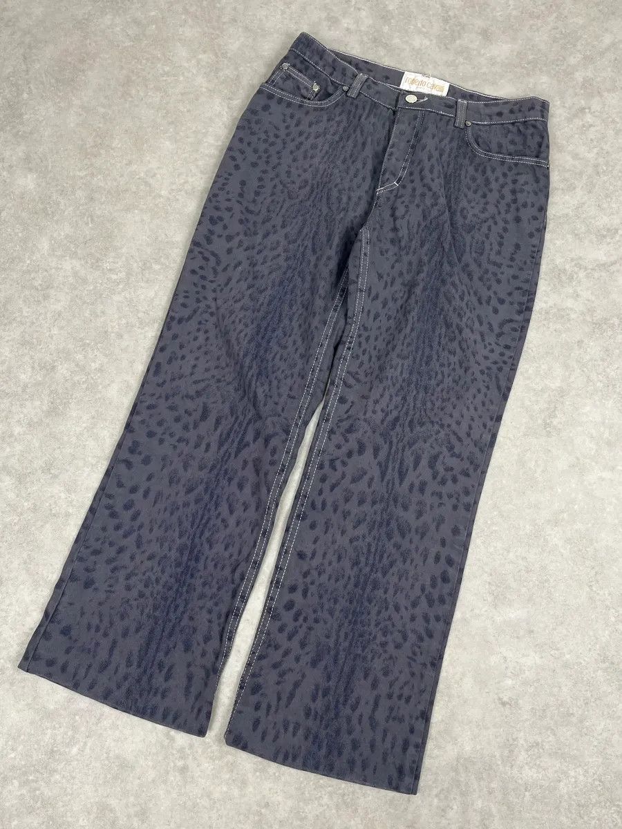 Roberto Cavalli 2000s Roberto Cavalli Navy Leopard Wide Pants Size US 30 / EU 46 - 5 Thumbnail