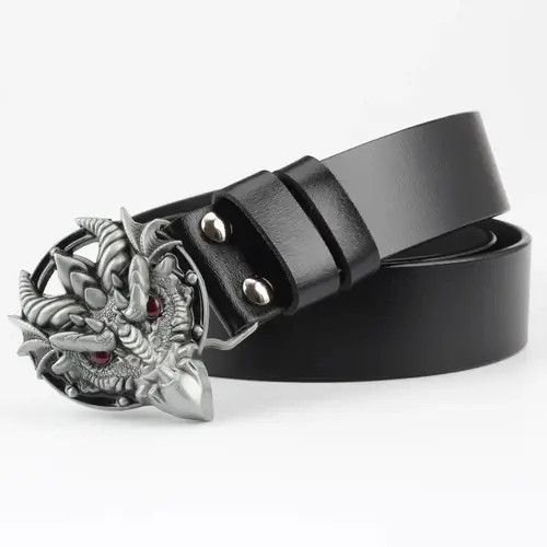 Genuine Leather × Leather Dragon Buckle Leather Belt Size ONE SIZE - 3 Thumbnail