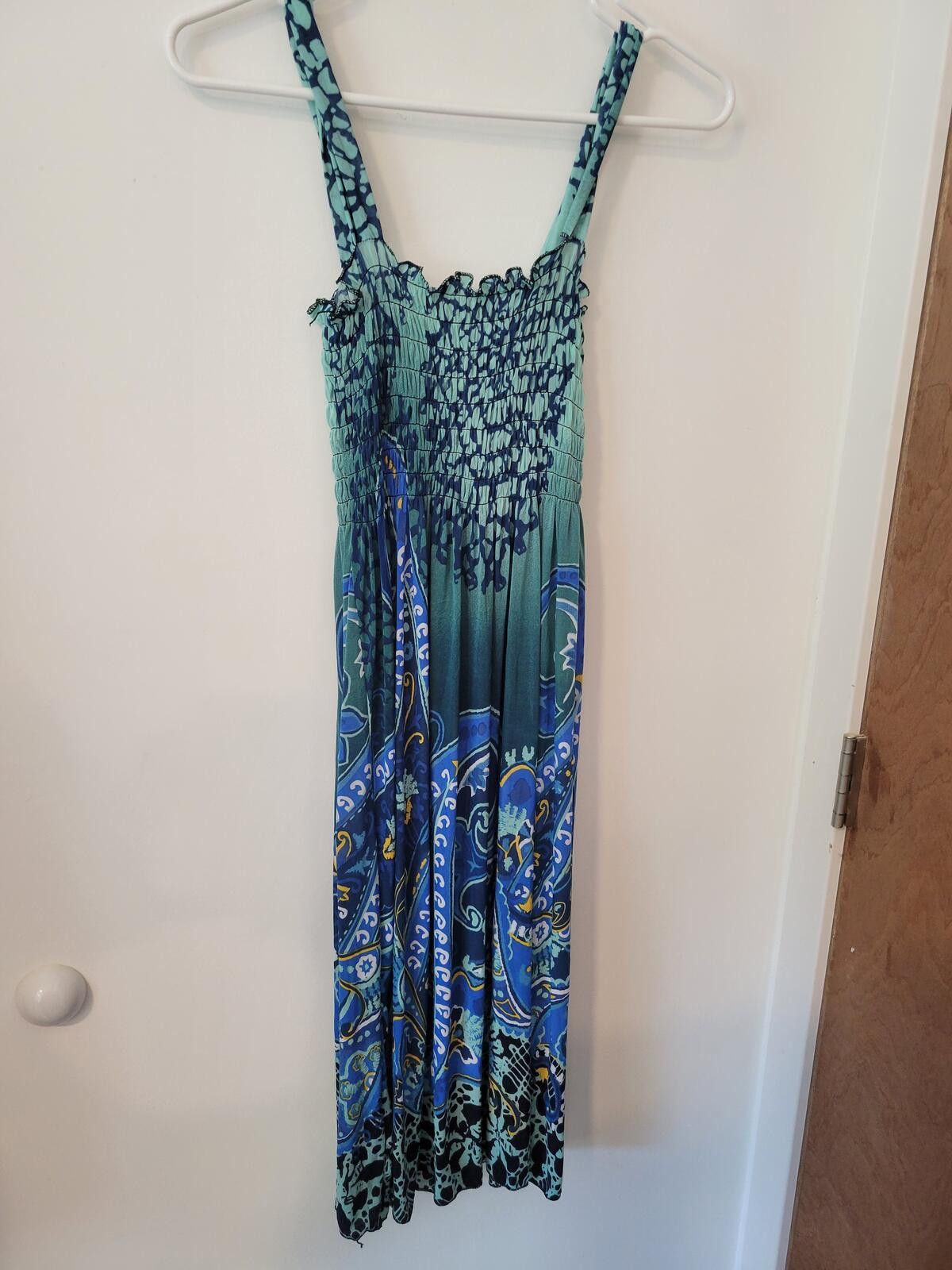 Other Blue and Green Patterned Maxi Dress with Smocked Bodice Size XL / US 12-14 / IT 48-50 - 3 Thumbnail
