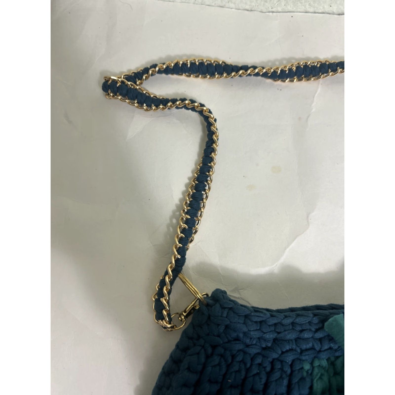J Brand Salted Brand Knit Shoulder Bag Teal 10.5x8x1 Small Women Cotton Knit Shoulder Bag Teal Green Size ONE SIZE - 4 Thumbnail