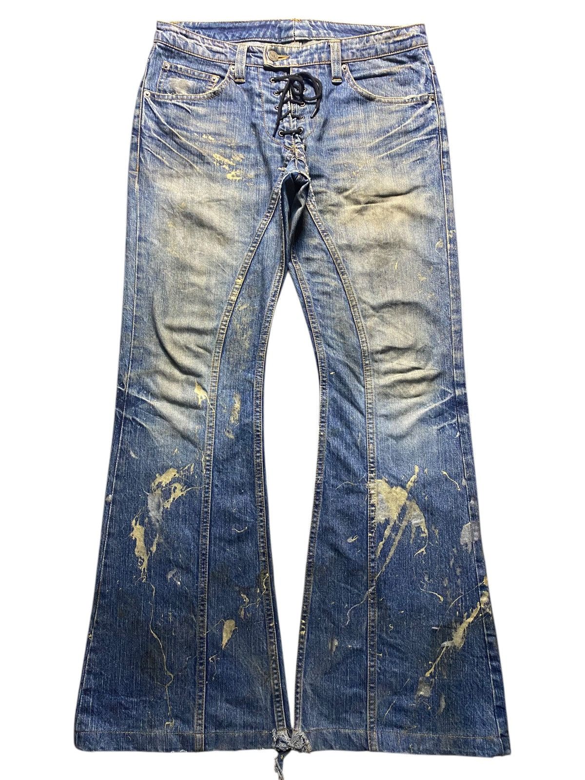 Tornado Mart Tornado Mart Gold Splatter Flare Lace Up Jeans Size US 32 / EU 48 - 1 Thumbnail