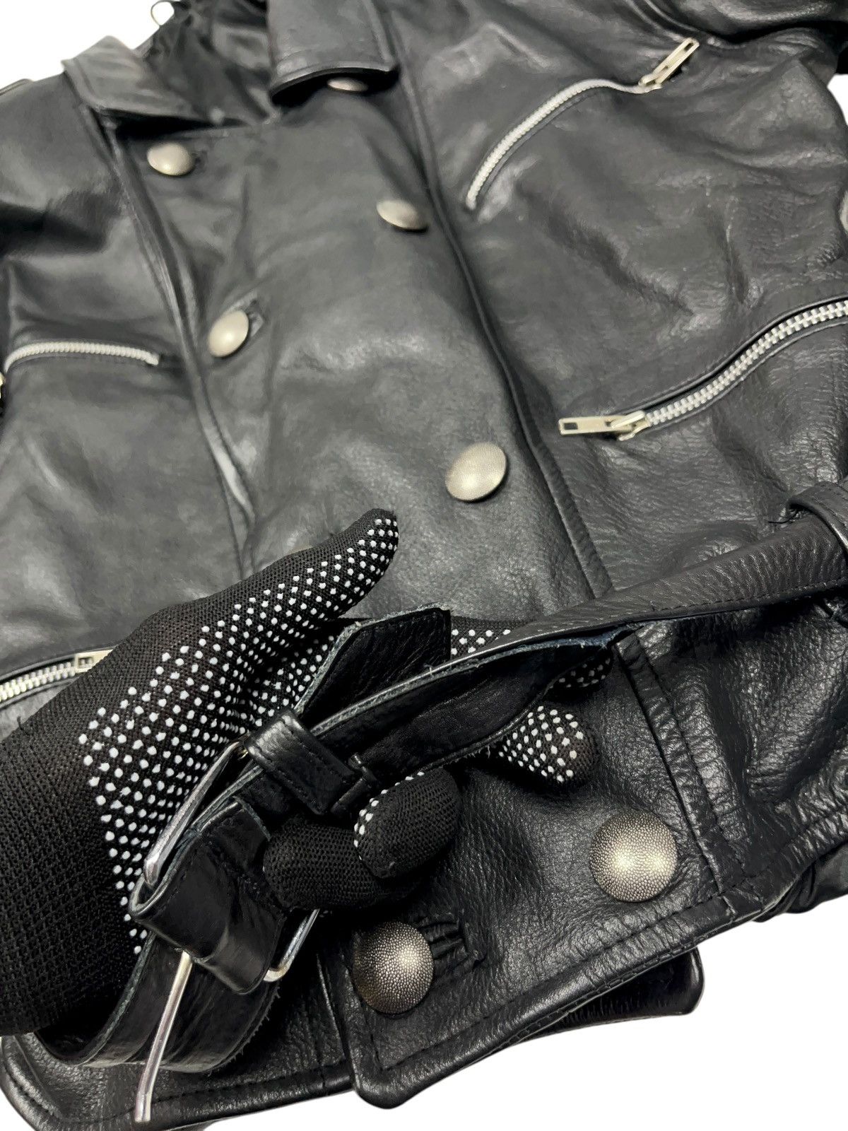 Vintage Vintage Leather Biker Belted Jacket Avant Garde Size S / US 4 / IT 40 - 10 Thumbnail