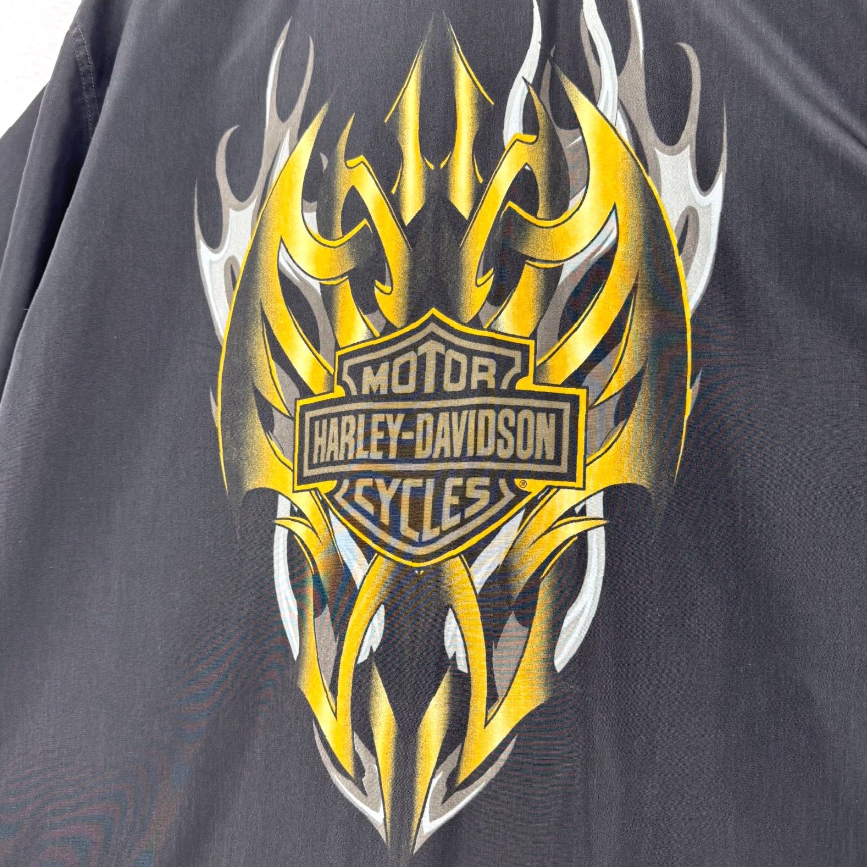 Harley Davidson VINTAGE Harley-Davidson Y2K Flame Button-Up Shirt 2XL XXL Orange Cotton Men Adults Short Sleeve Graphic Print Size US 39 - 2 Thumbnail
