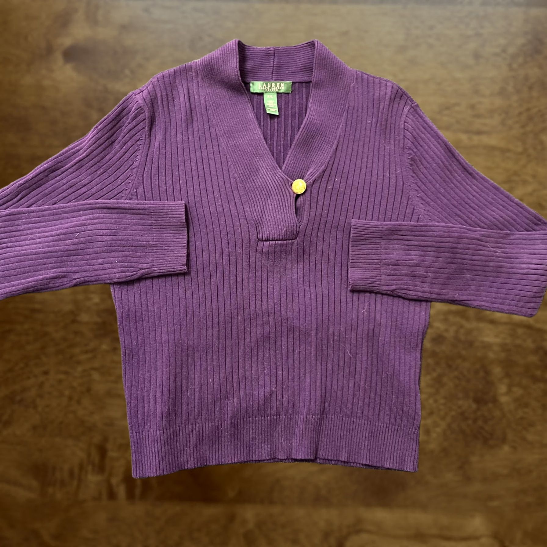 Ralph Lauren Lauren Ralph Lauren Sweater Womens Petite Large Purple Ribbed Cotton Pullover Size L / US 10 / IT 46 - 1 Thumbnail