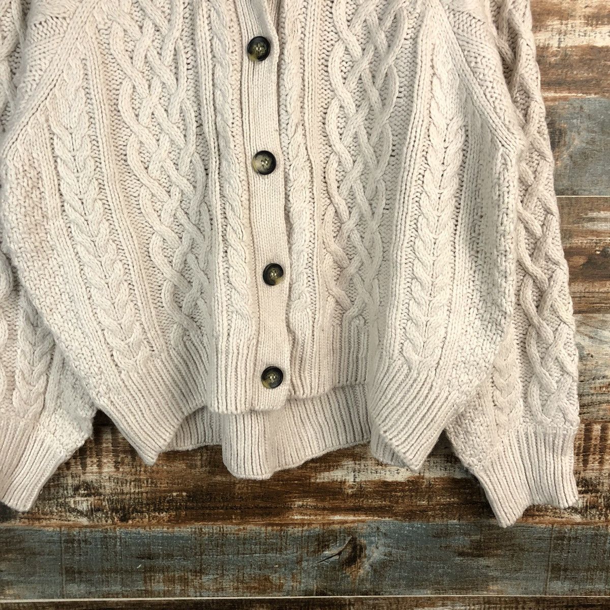 GU × Homespun Knitwear GU Brown Patterned Cardigan cable knitwear japan #A2318 Size M / US 6-8 / IT 42-44 - 6 Thumbnail