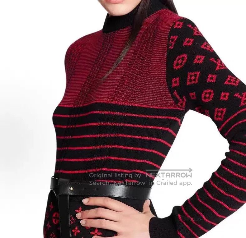 Louis Vuitton Louis Vuitton Crimson striped logo aged cashmere crewneck Size US M / EU 48-50 / 2 - 8 Thumbnail