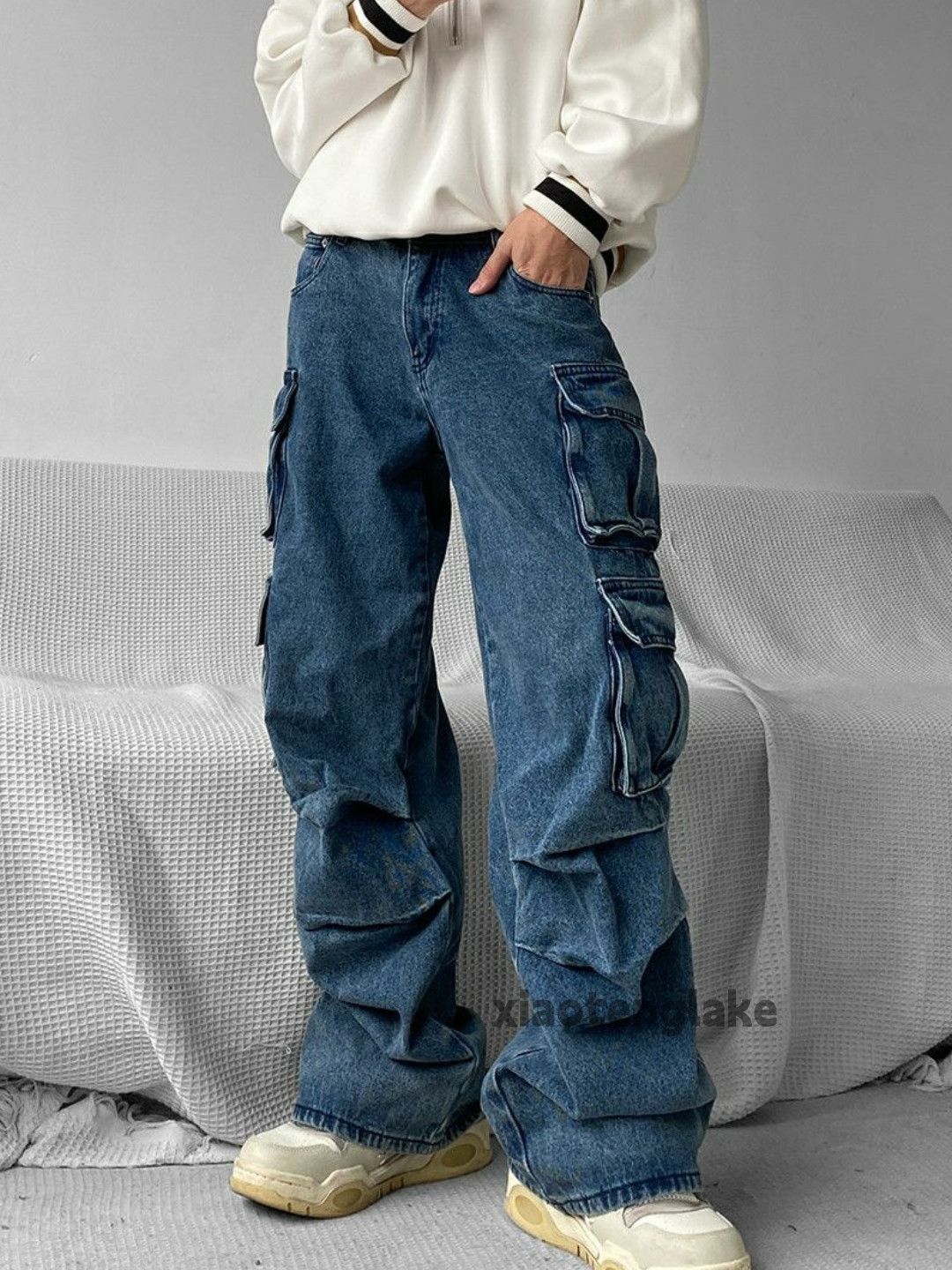Jean × Vintage utility washed faded loose baggy hiphop cargo jeans Size US 32 / EU 48 - 1 Thumbnail