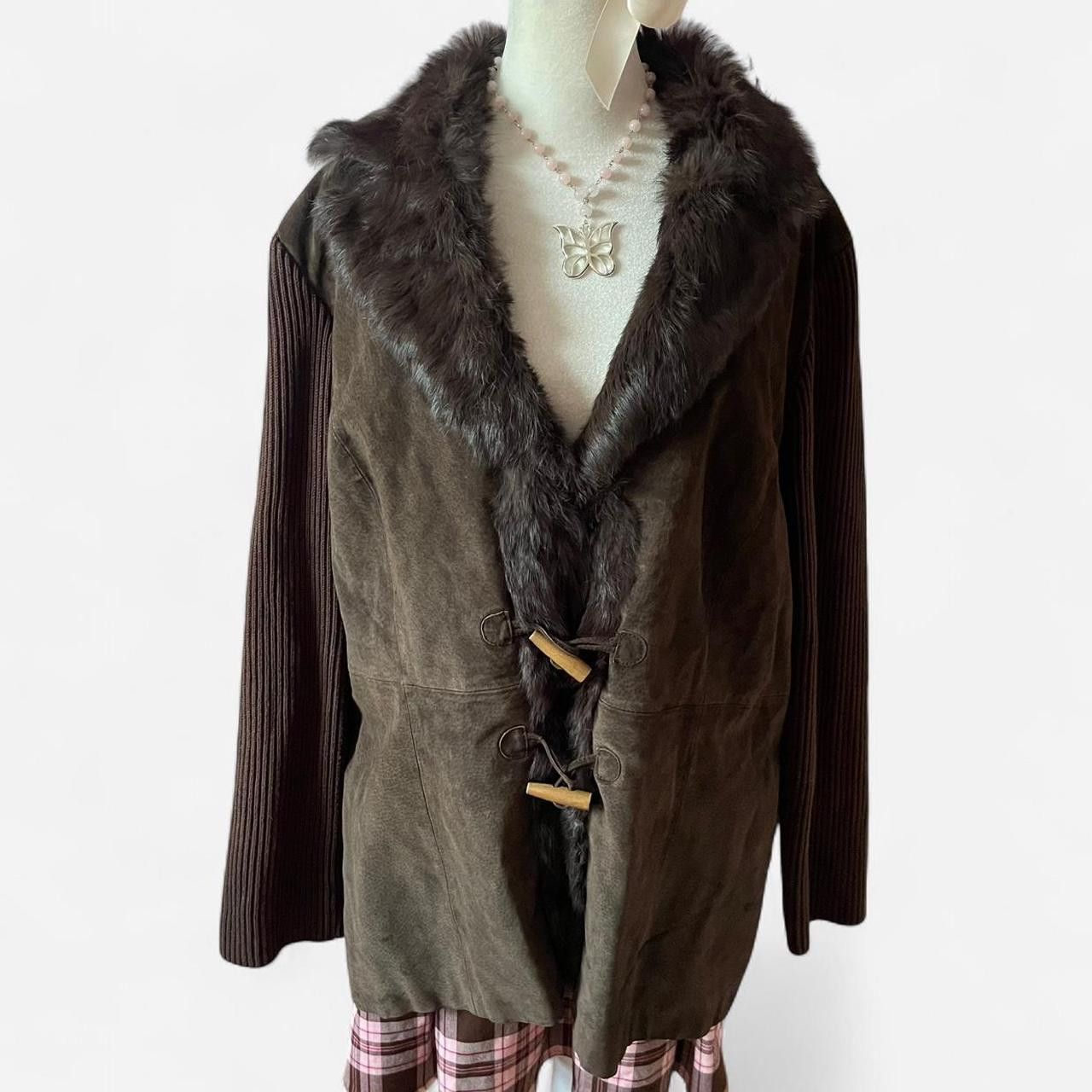 Vintage Brown Leather and Rabbit Fur Jacket Size XL / US 12-14 / IT 48-50 - 1 Thumbnail