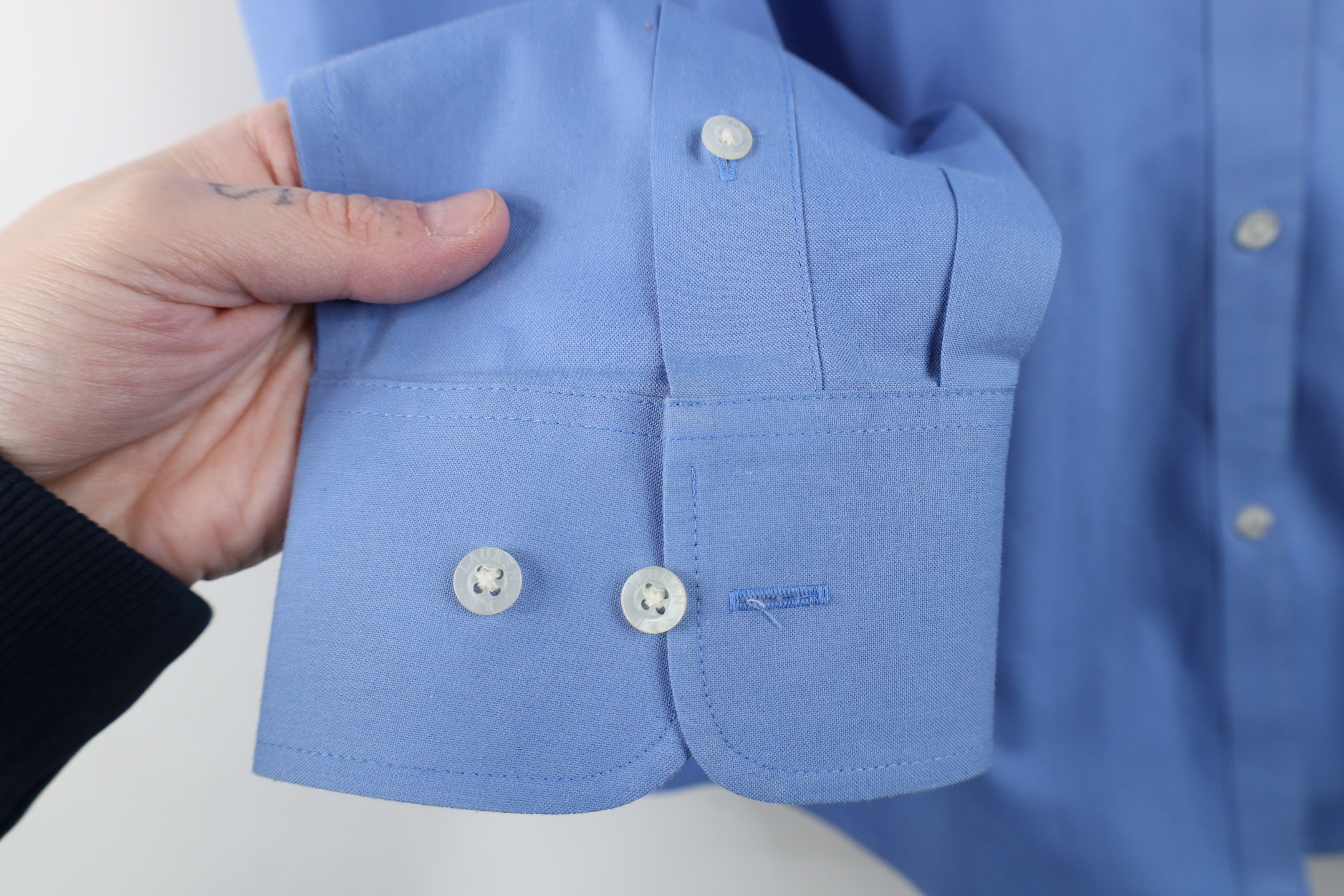 Polo Ralph Lauren Deadstock Vintage 90s Ralph Lauren Button Shirt French Blue Size L / US 10 / IT 46 - 9 Thumbnail