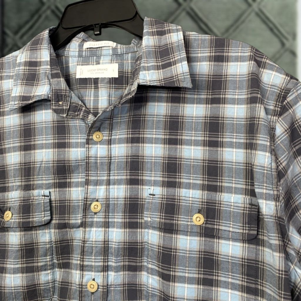 Lucky Brand Lucky Brand Mens Button-Up Shirt Large Classic Fit L Blue Short Sleeve Shirt Mens Womens Girls? Size US L / EU 52-54 / 3 - 1 Thumbnail