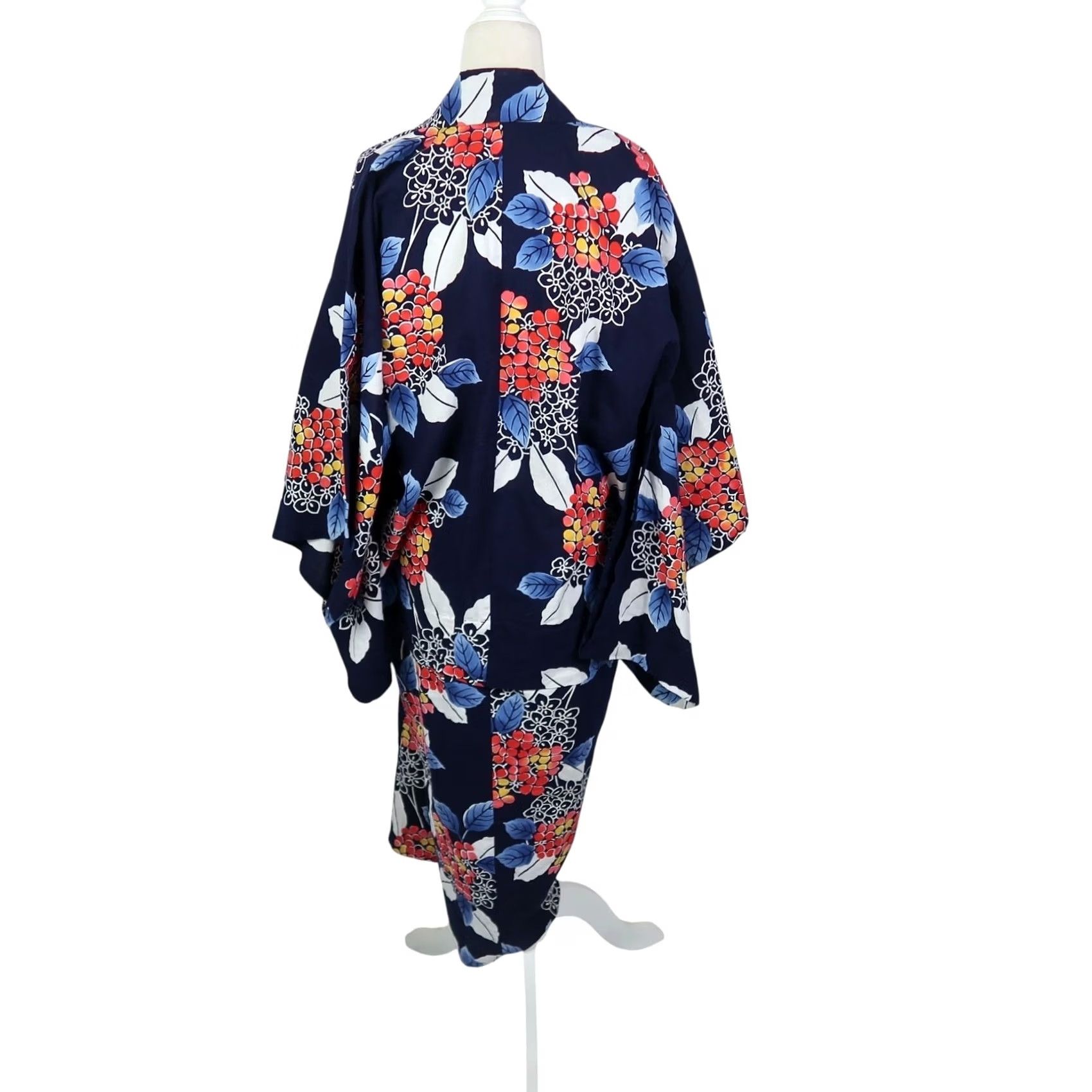 Vintage VINTAGE Navy Blue Floral Cotton Kimono Robe Duster Women One Size Bohemian Size ONE SIZE - 5 Thumbnail
