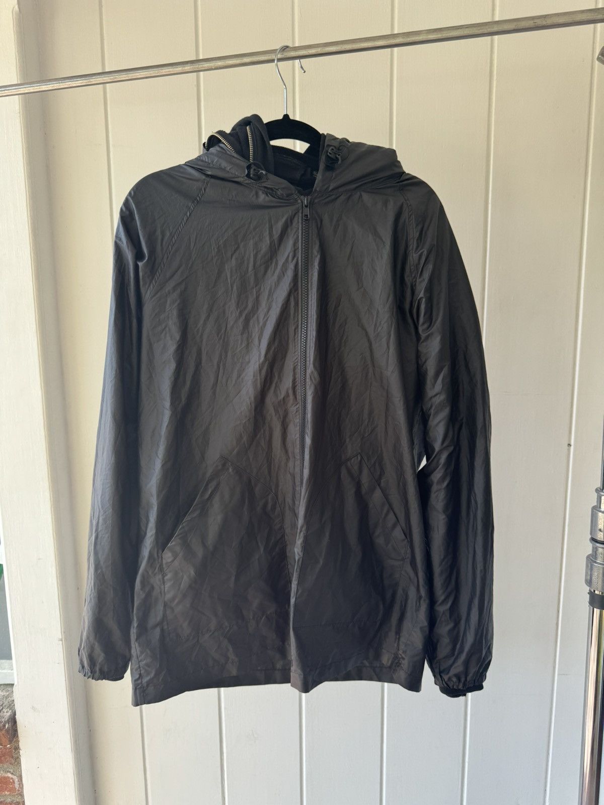 image of Undercover Double Hoodie + Windbreaker Modification Jacket in Black, Men's (Size Large)