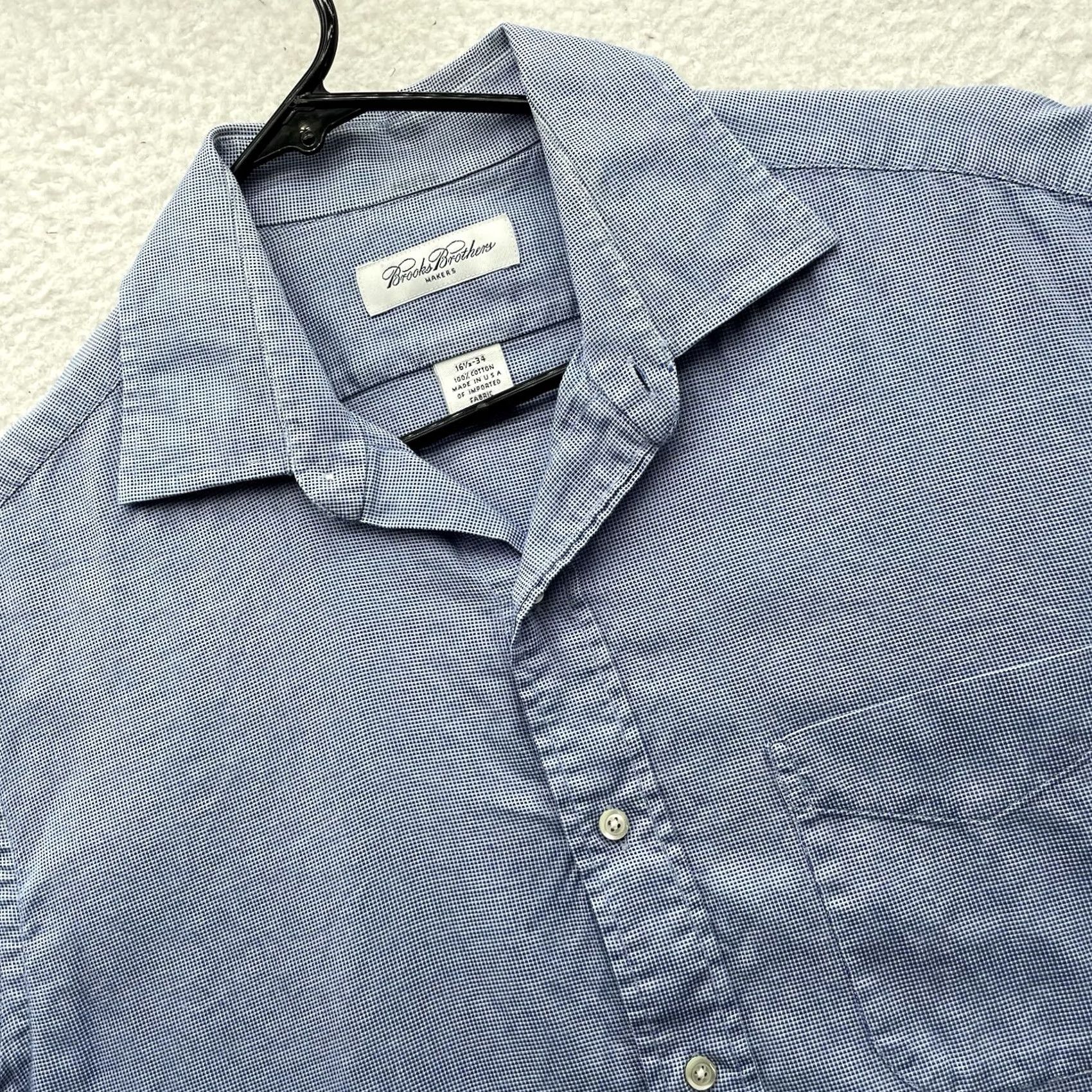 Brooks Brothers VINTAGE Brooks Brothers Dress Shirt Mens 16.5 Blue Check USA Long Sleeve Shirt Mens Regular 100% Cotton Blue Check Size 46R - 2 Thumbnail