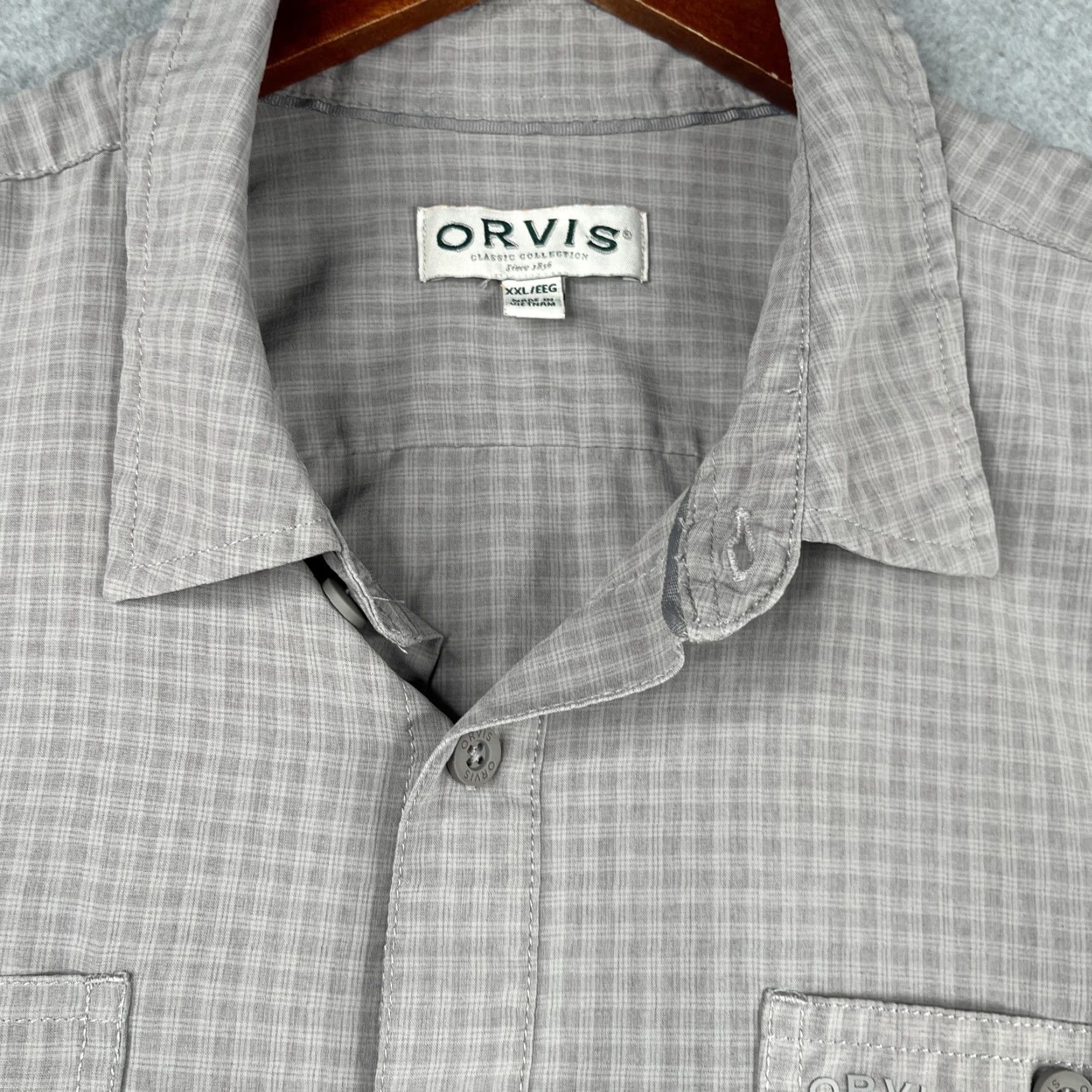 Orvis Orvis Shirt Short Sleeve Button-Up 2XL Gray Check Pockets Lightweight Casual Men's Size US XXL / EU 58 / 5 - 4 Thumbnail