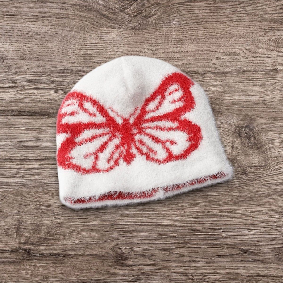 Other White Red Y2K Fluffy Knit Hat Butterfly ALT Beanie Size ONE SIZE - 1 Preview